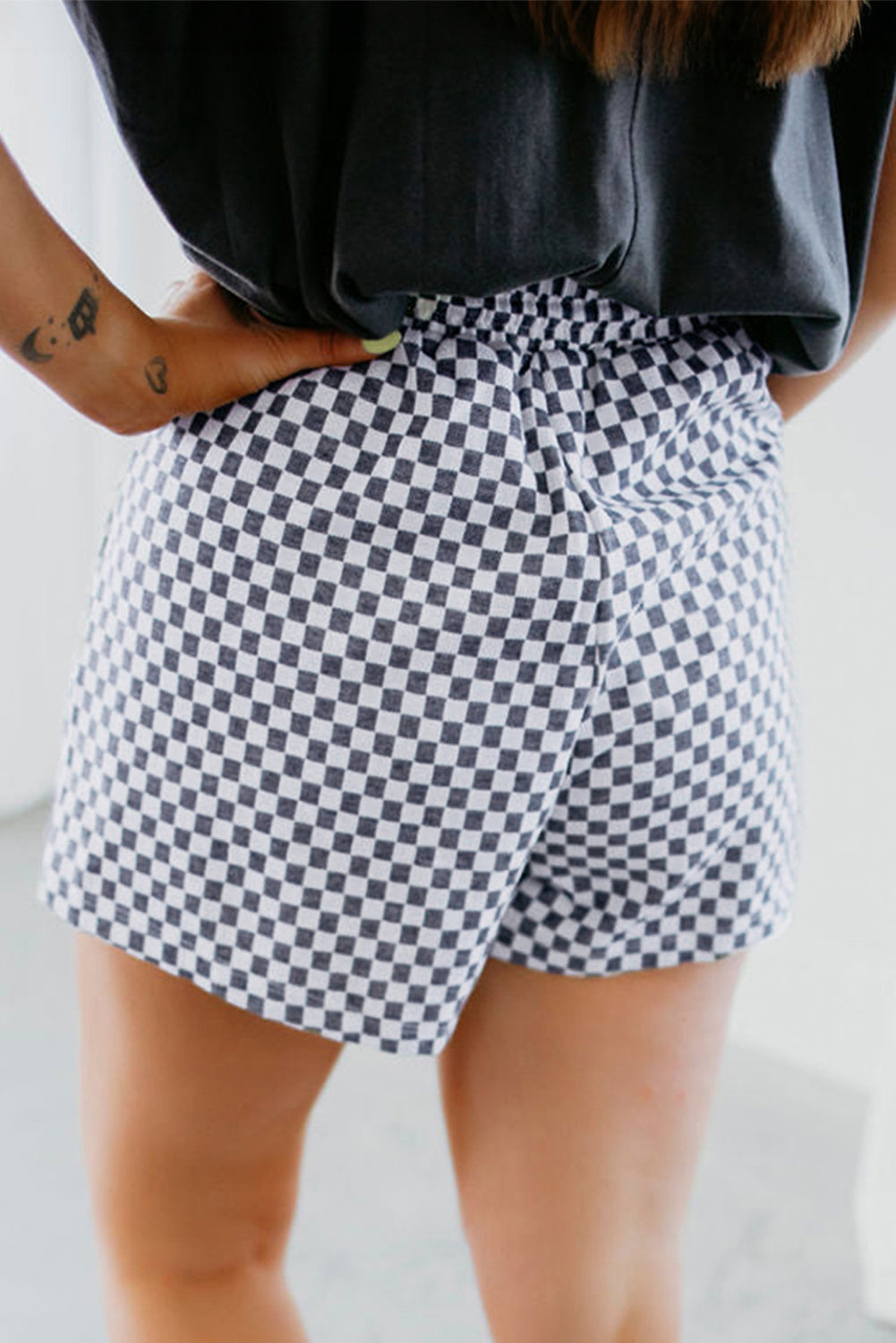 Gray Checkered Casual Shorts
