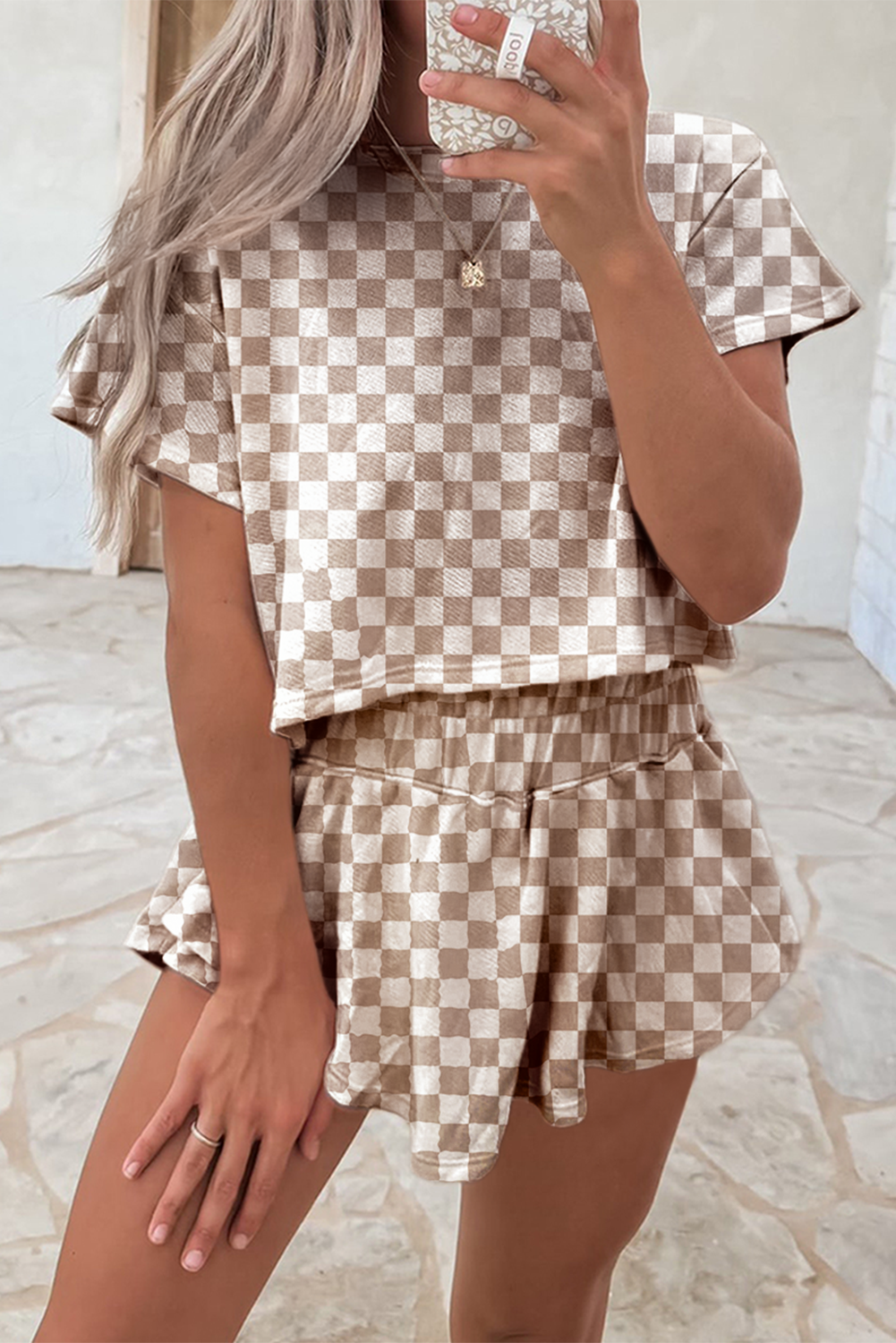 Brown Checker Top and Skorts Combo