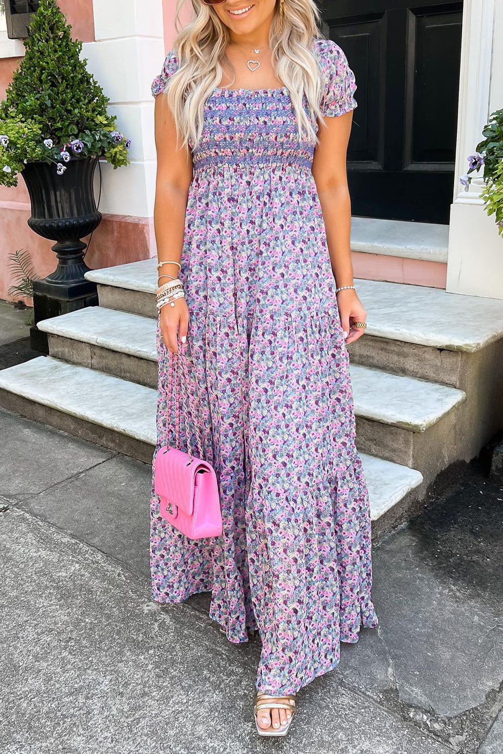 Purple Floral Off-Shoulder Dress