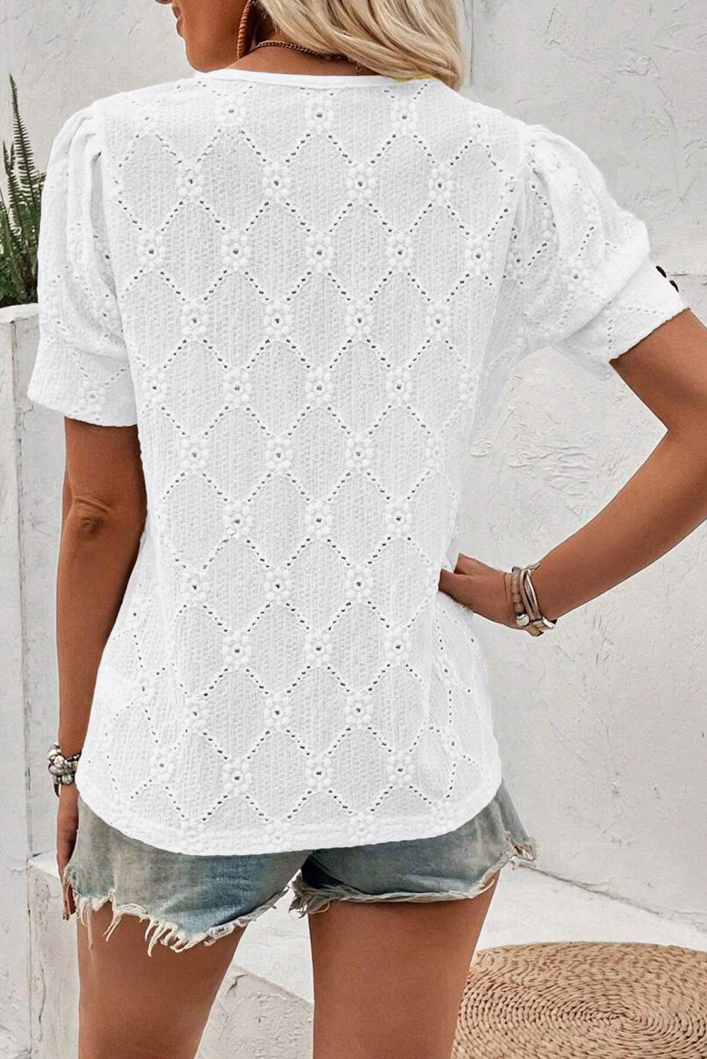 White Flower Textured Top