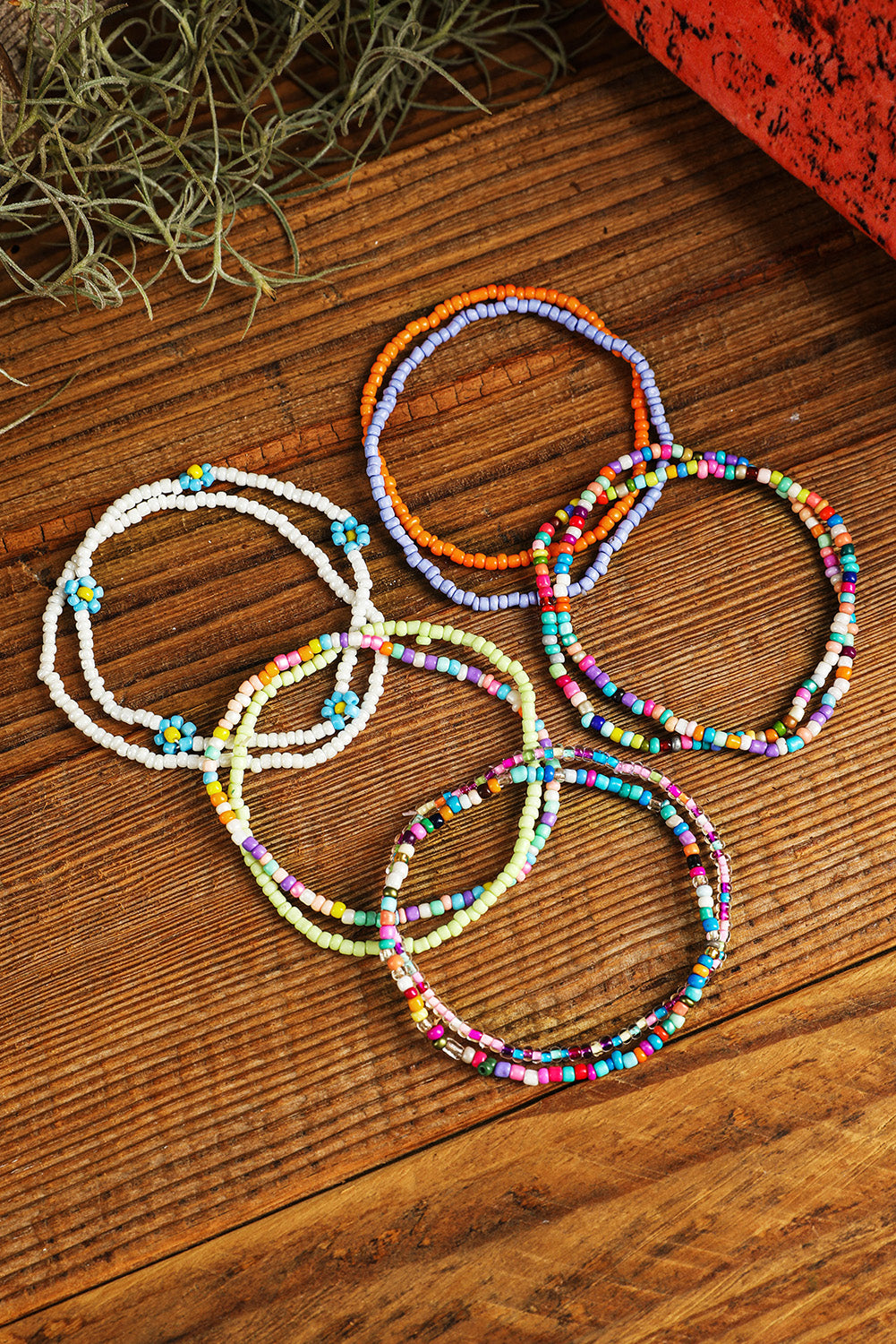 Rainbow Bead Multi Layered Anklet Set