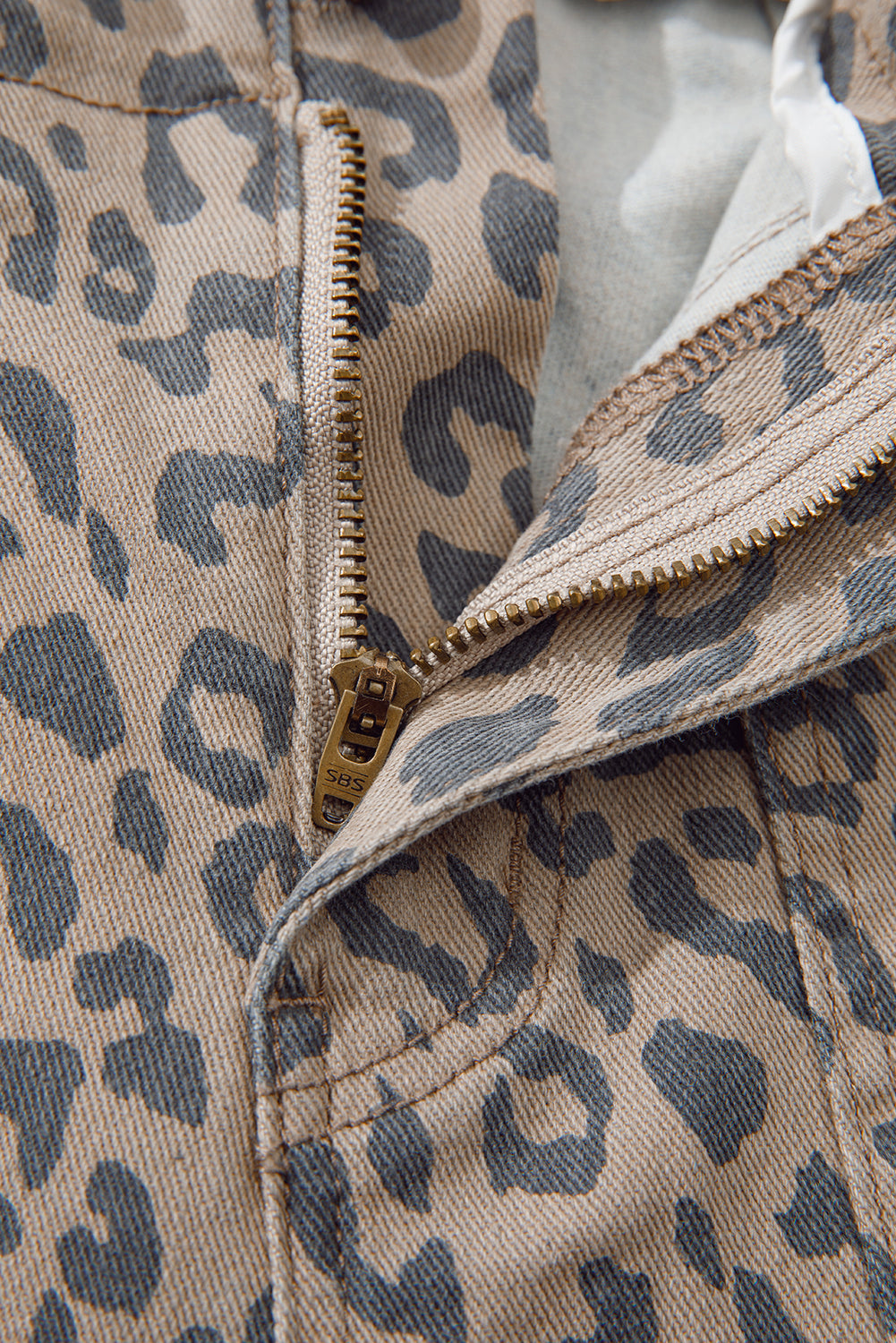 Khaki Leopard Printed Drawstring Jeans