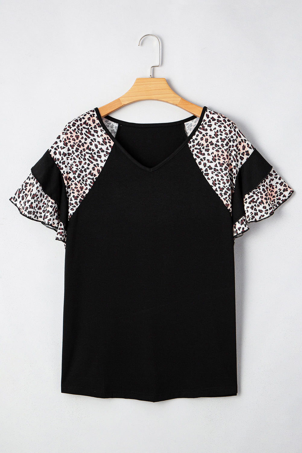 Black Leopard Ruffle Top