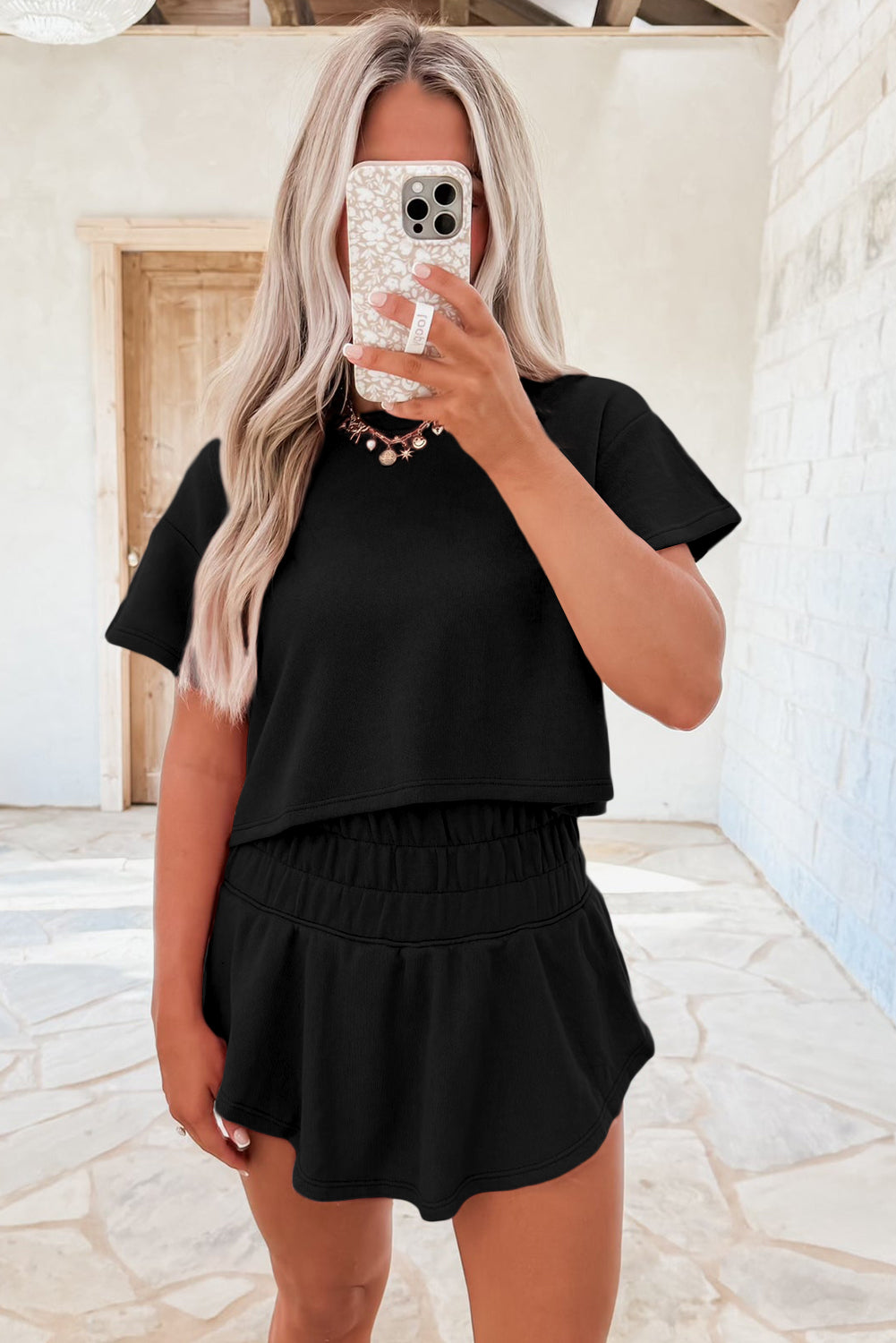 Blossom Cropped Tee and Ruffle Skort Combo