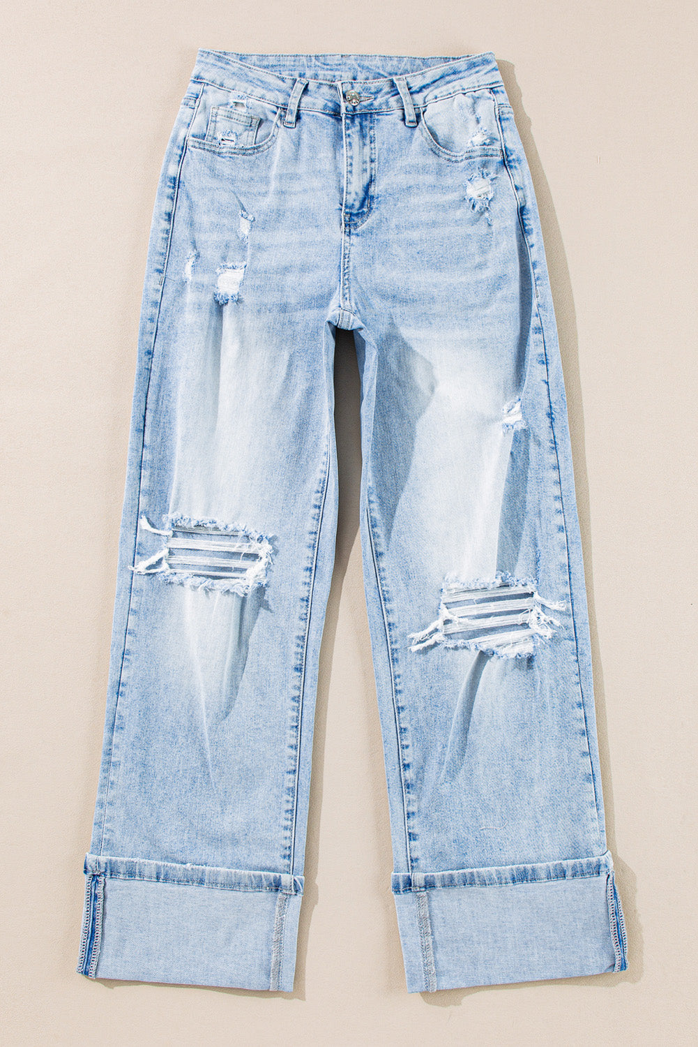 Beau Blue Distressed Straight Jeans