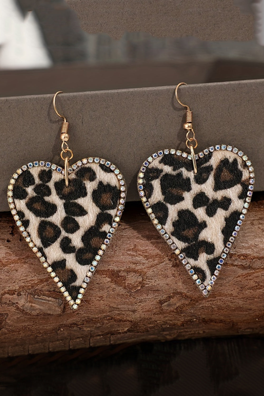 Leopard Rhinestone Heart Earrings