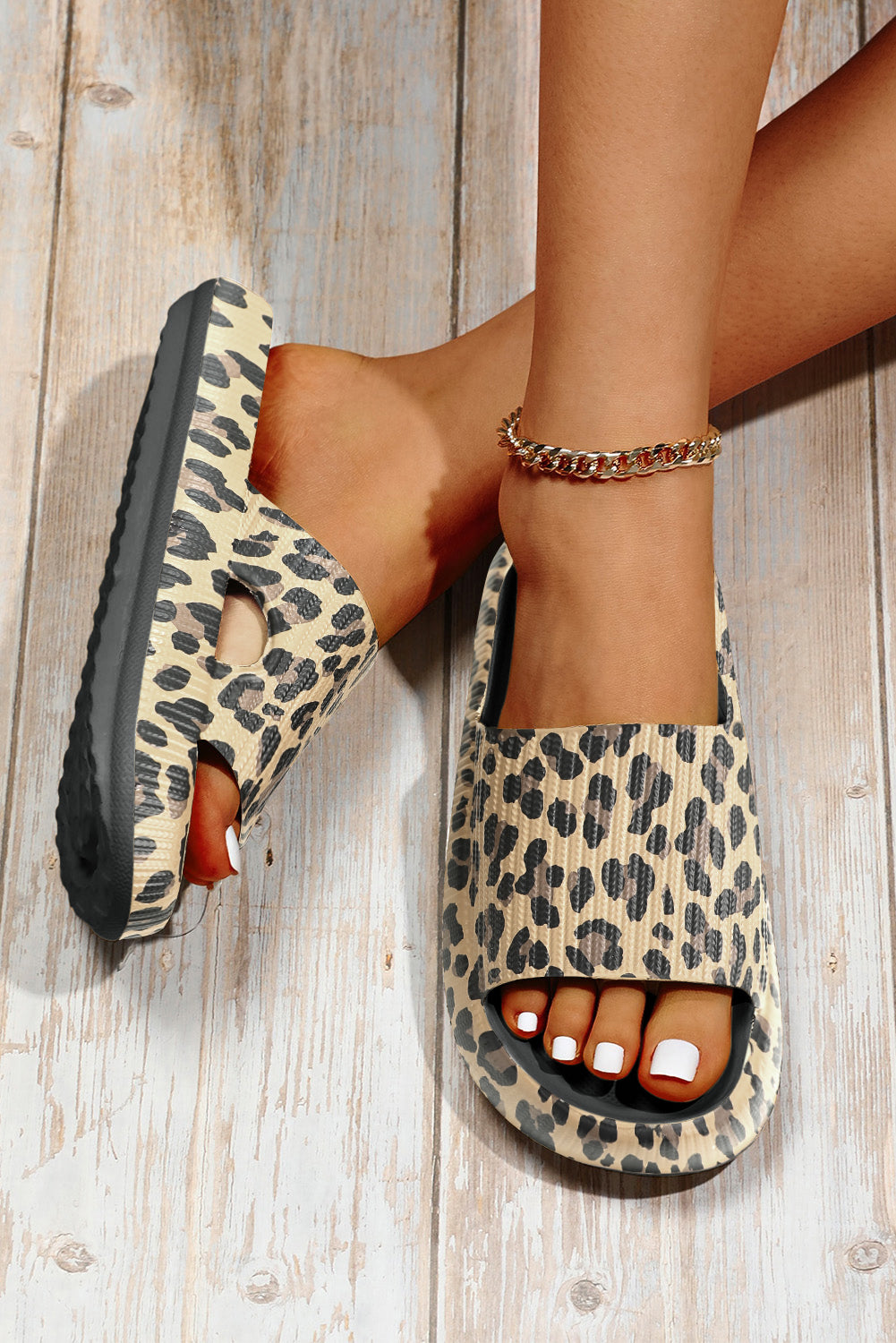 Black Leopard Print Slippers
