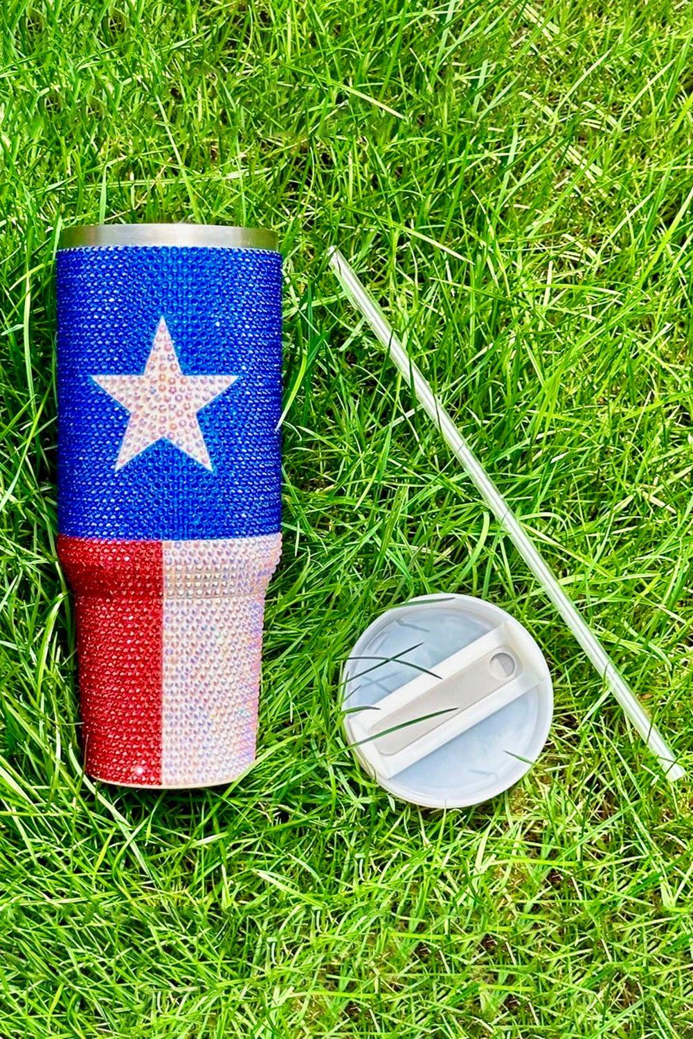 Flag Star Full Rhinestone Tumbler 40oz