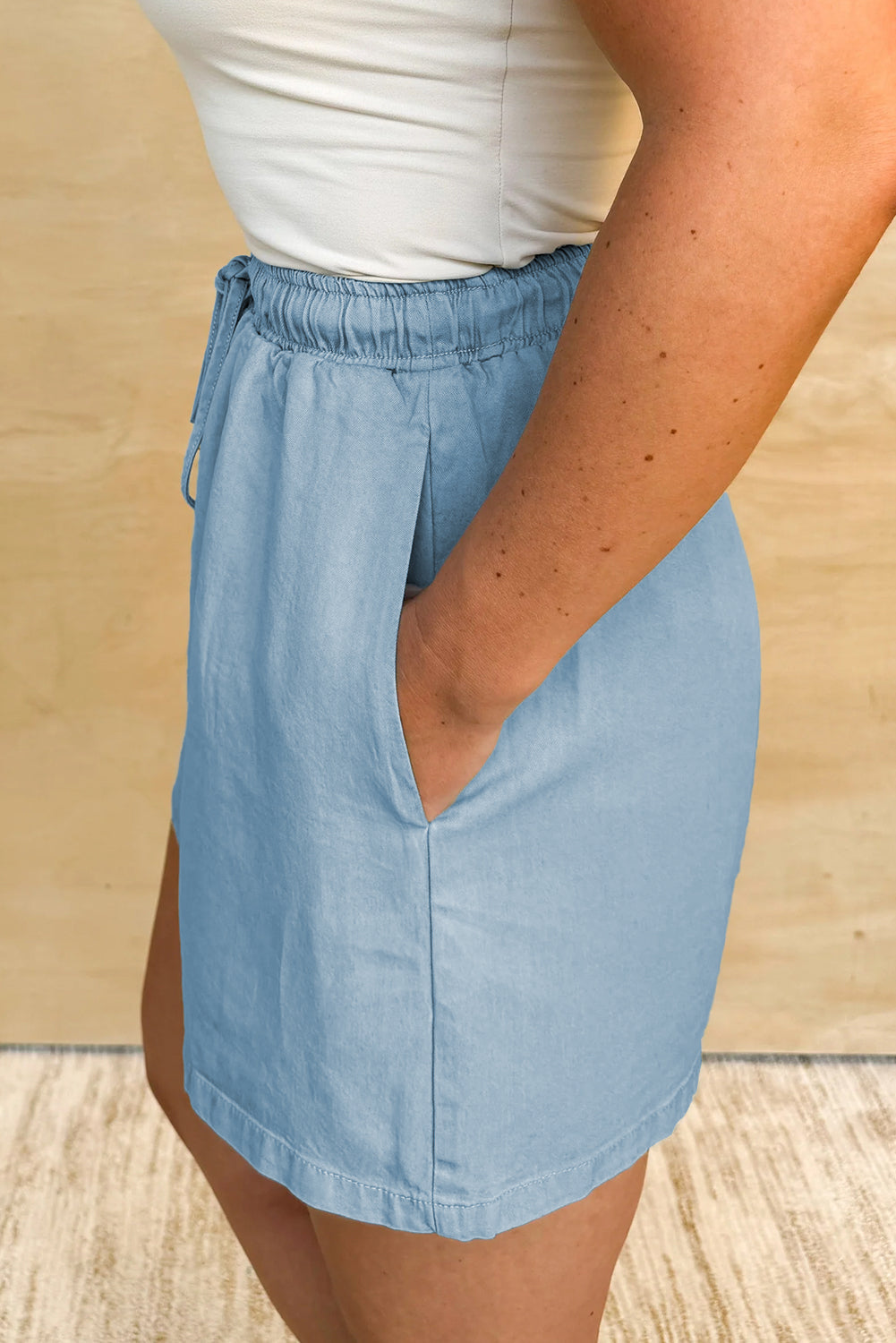 Chambray Drawstring Shorts
