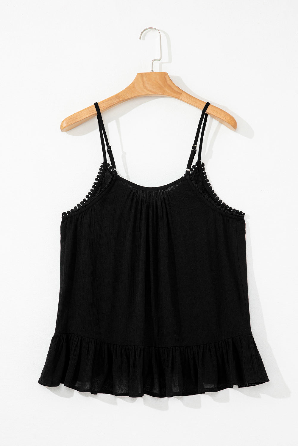 Black Embroidered Ruffled Tank
