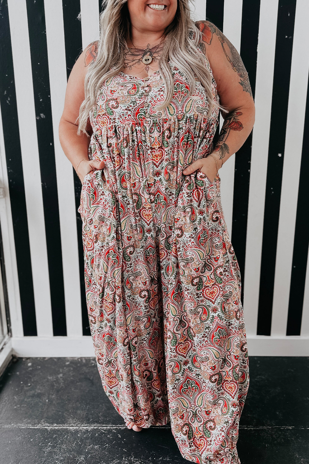 Paisley Print Sleeveless Jumpsuit