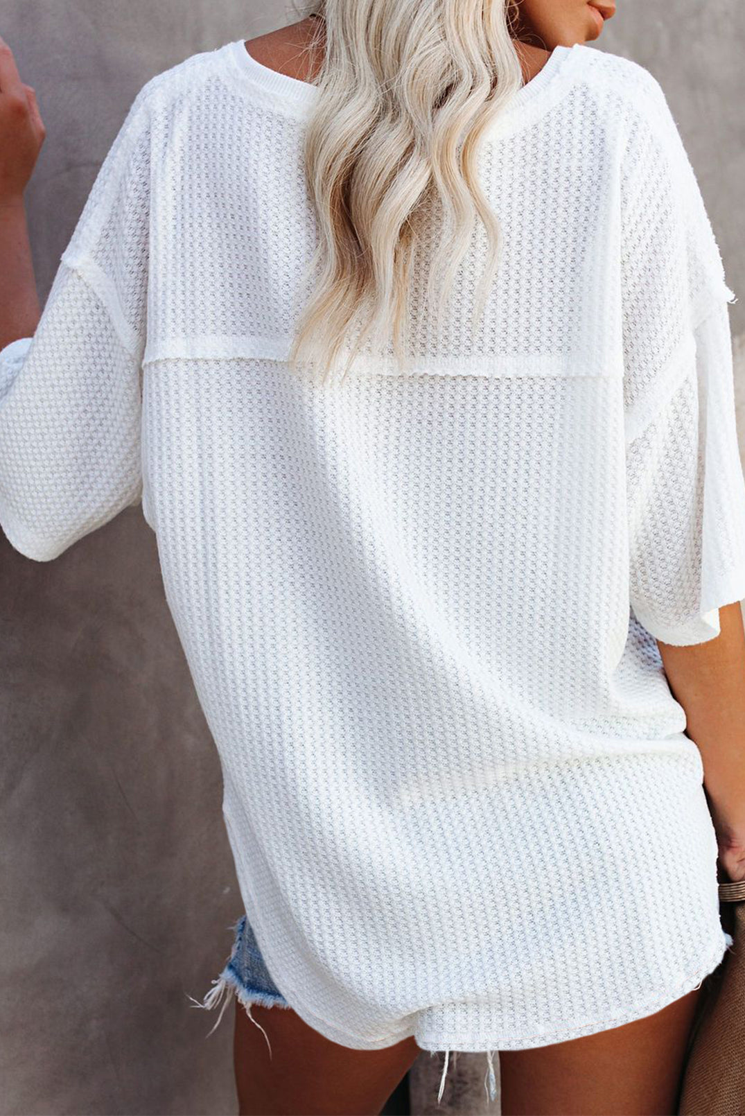 White Half Sleeve Textured Top