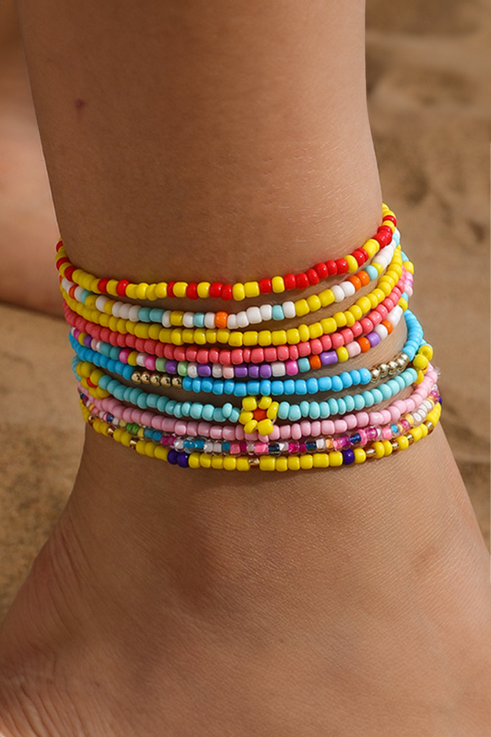 Rainbow Bead Multi Layered Anklet Set