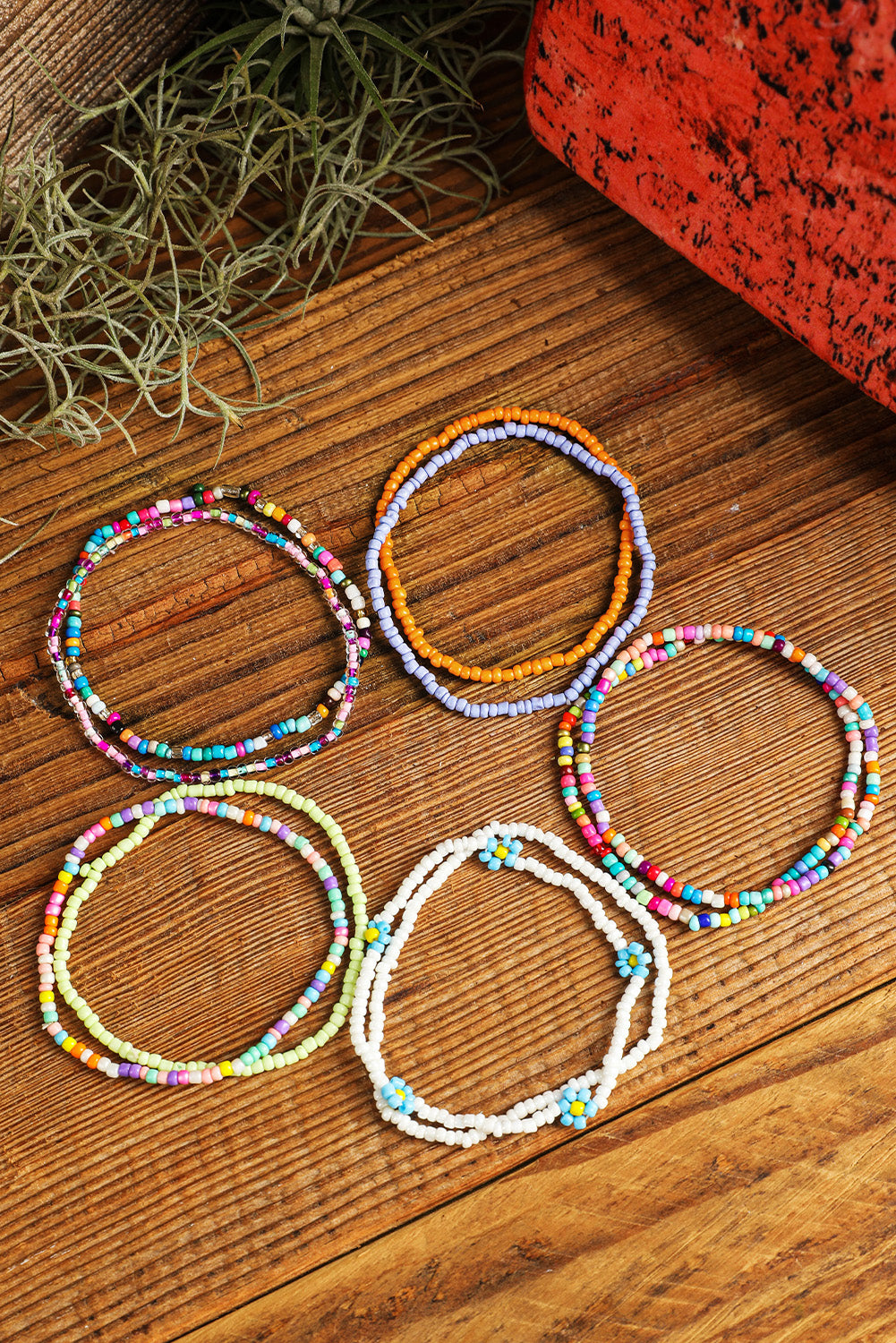 Rainbow Bead Multi Layered Anklet Set