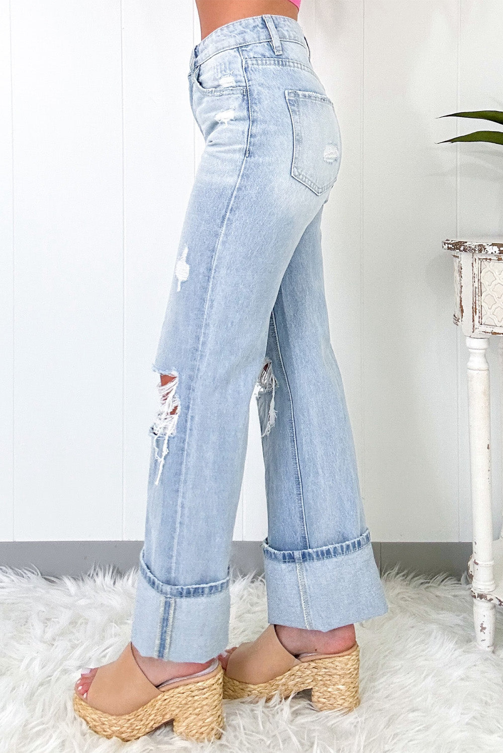Beau Blue Distressed Straight Jeans