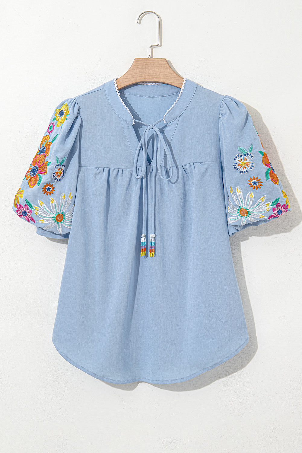Blue Flower Embroidered Tee