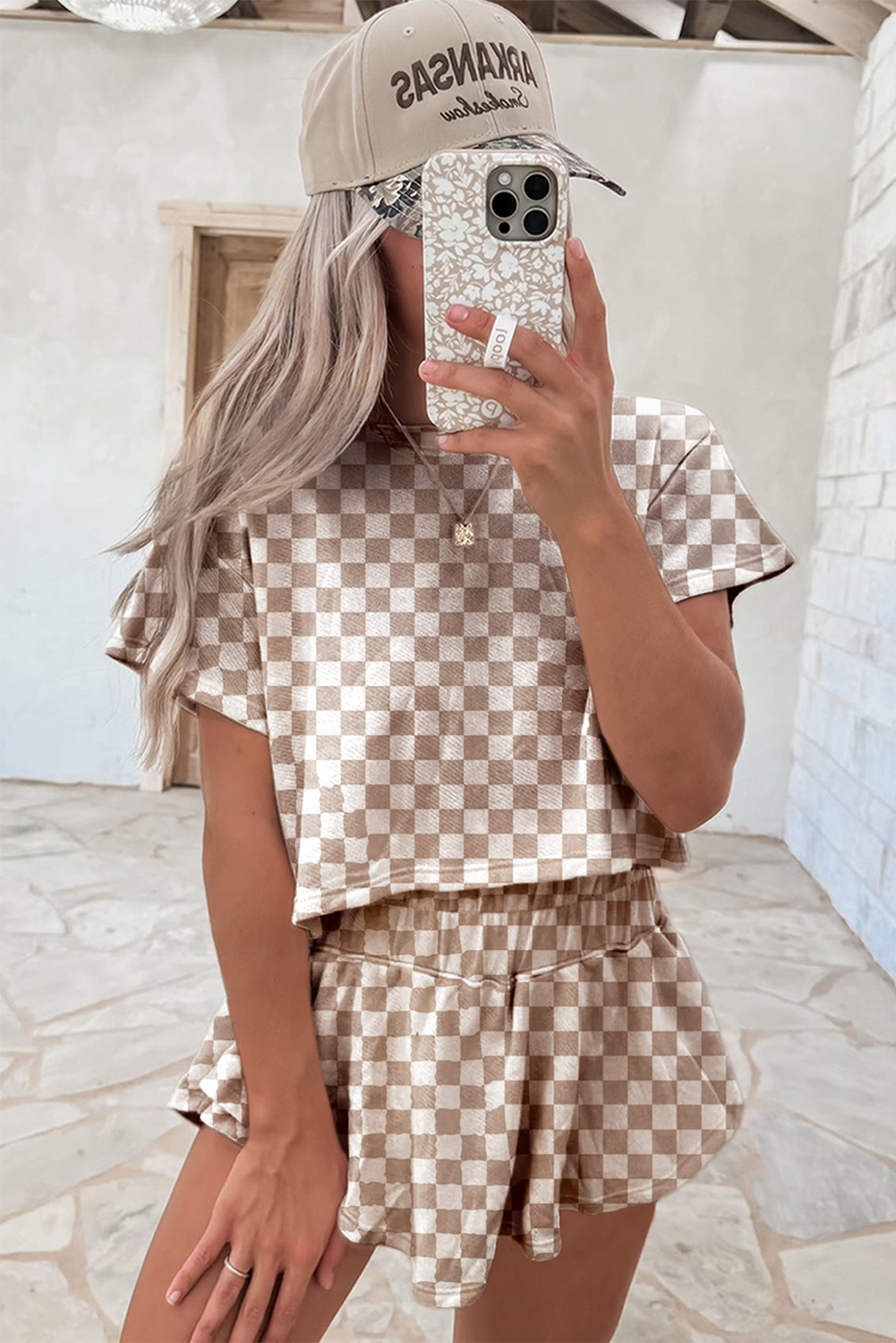 Brown Checker Top and Skorts Combo