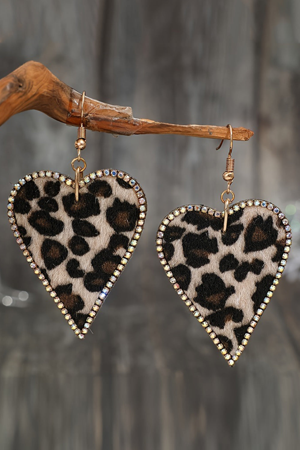 Leopard Rhinestone Heart Earrings