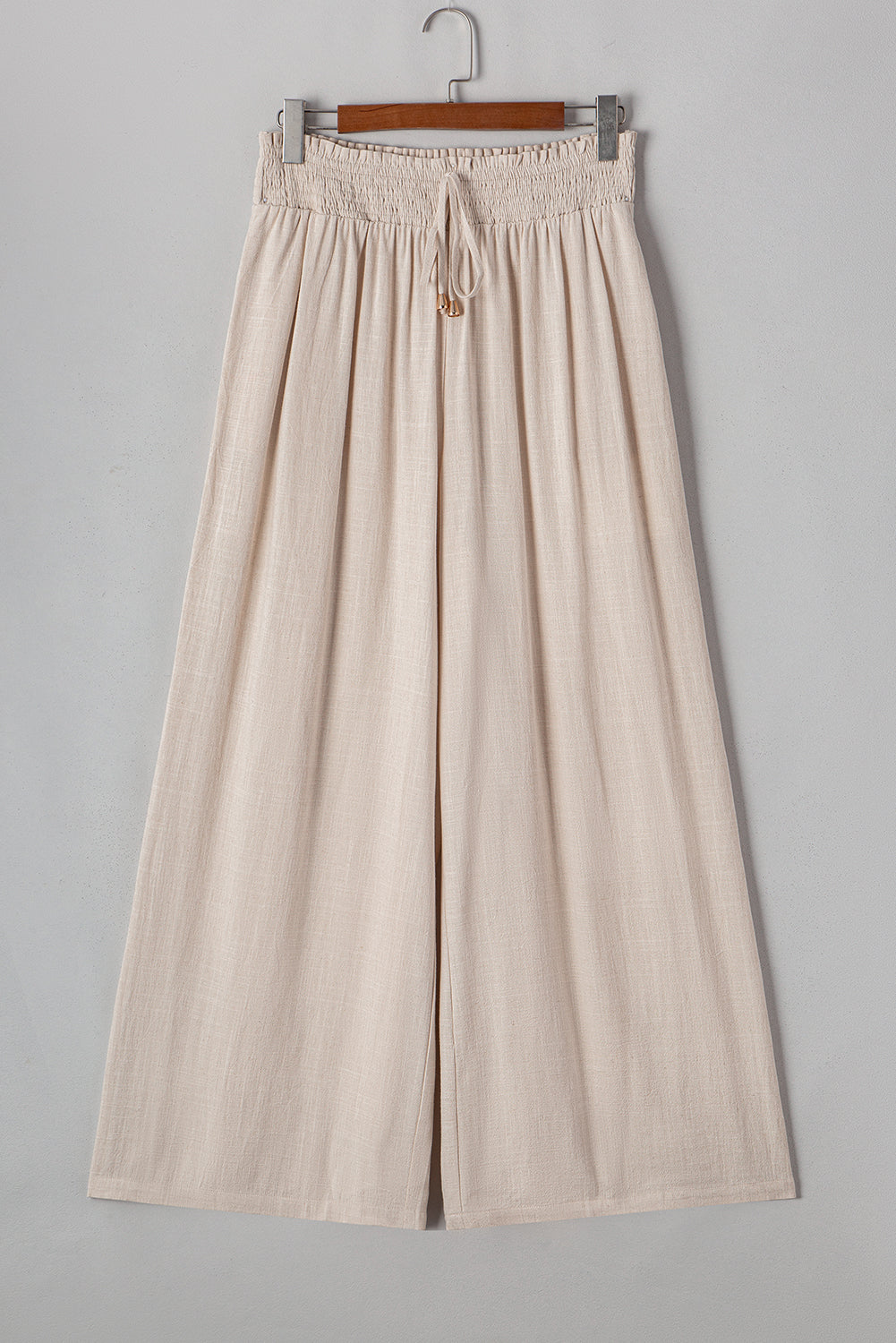 Beige Smocked Wide Leg Pants