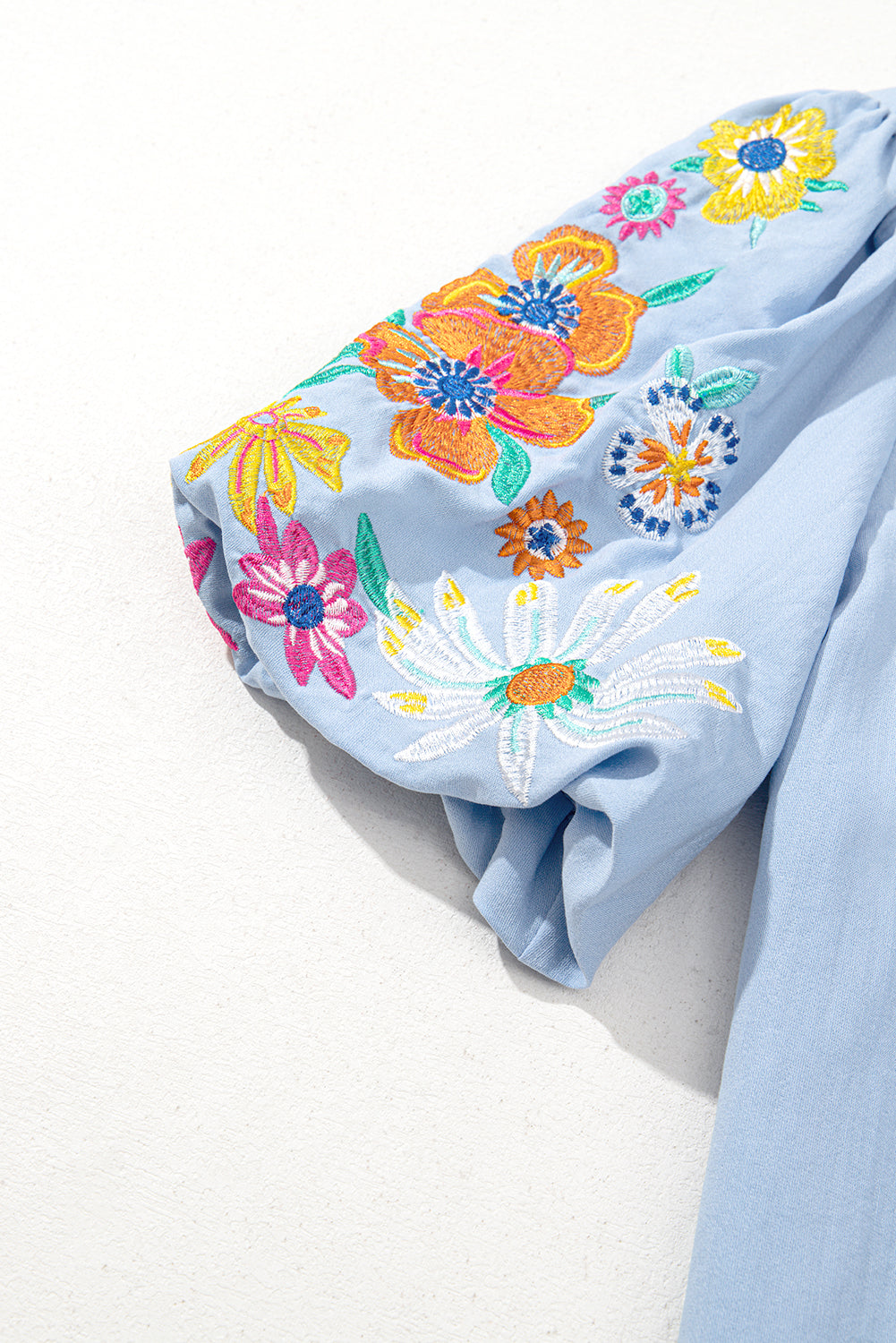 Blue Flower Embroidered Tee