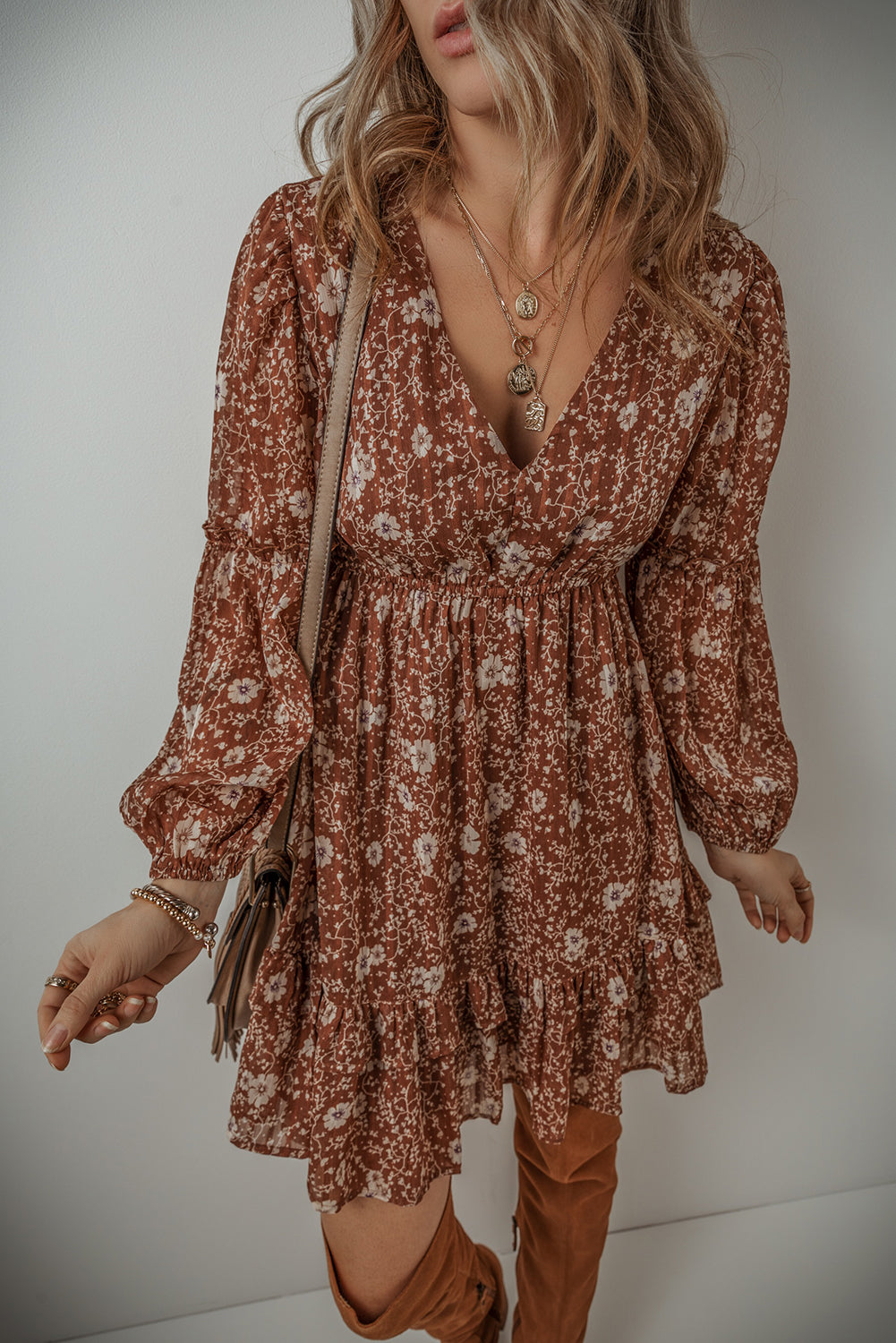 Brown Boho Mini Dress
