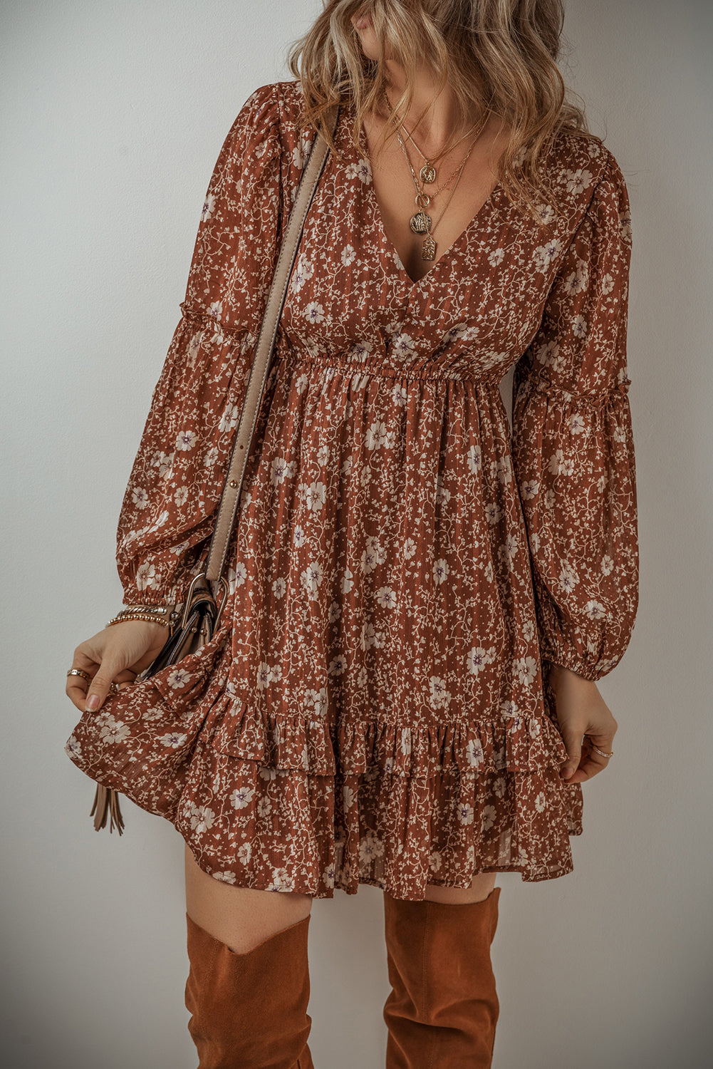 Brown Boho Mini Dress