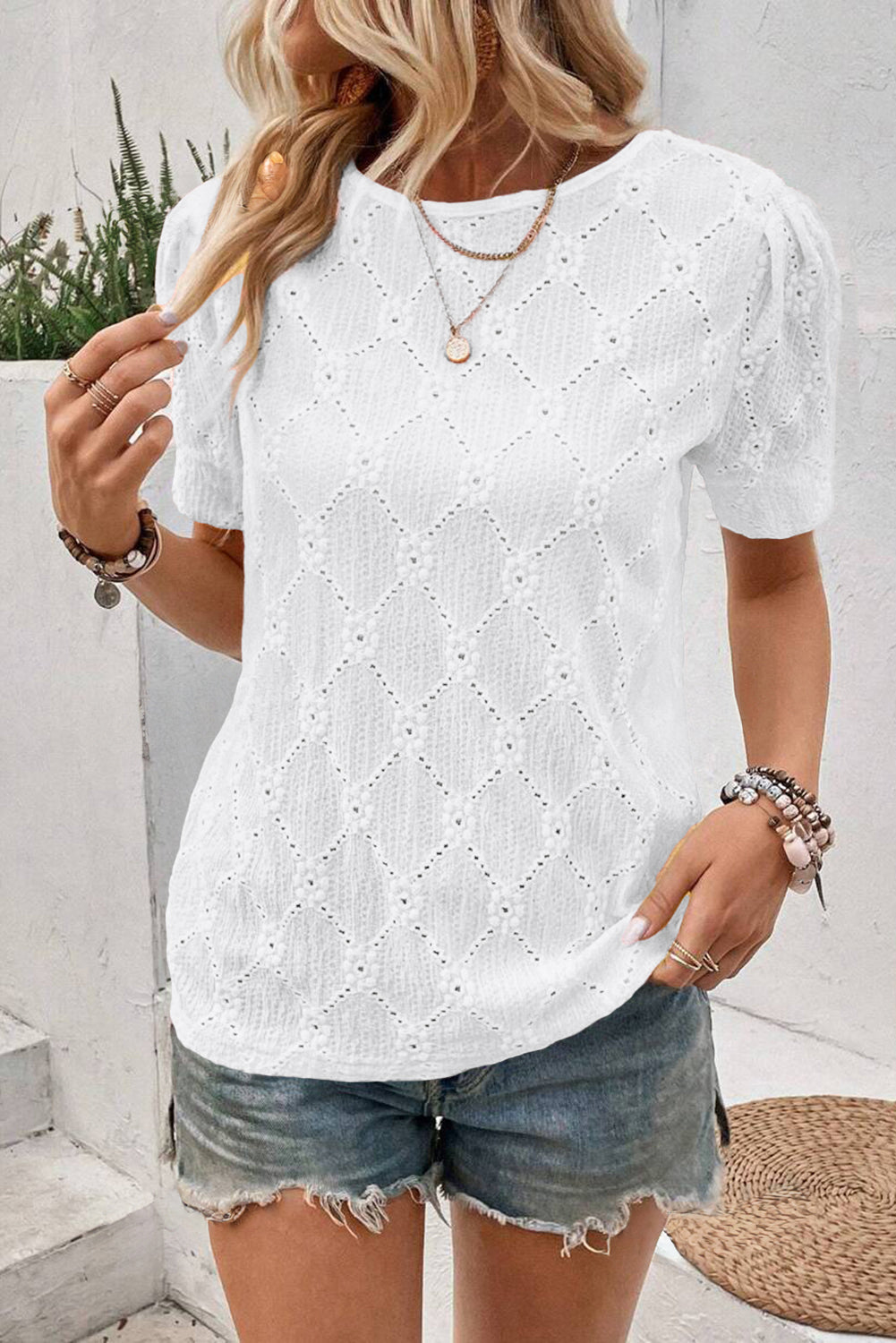 White Flower Textured Top