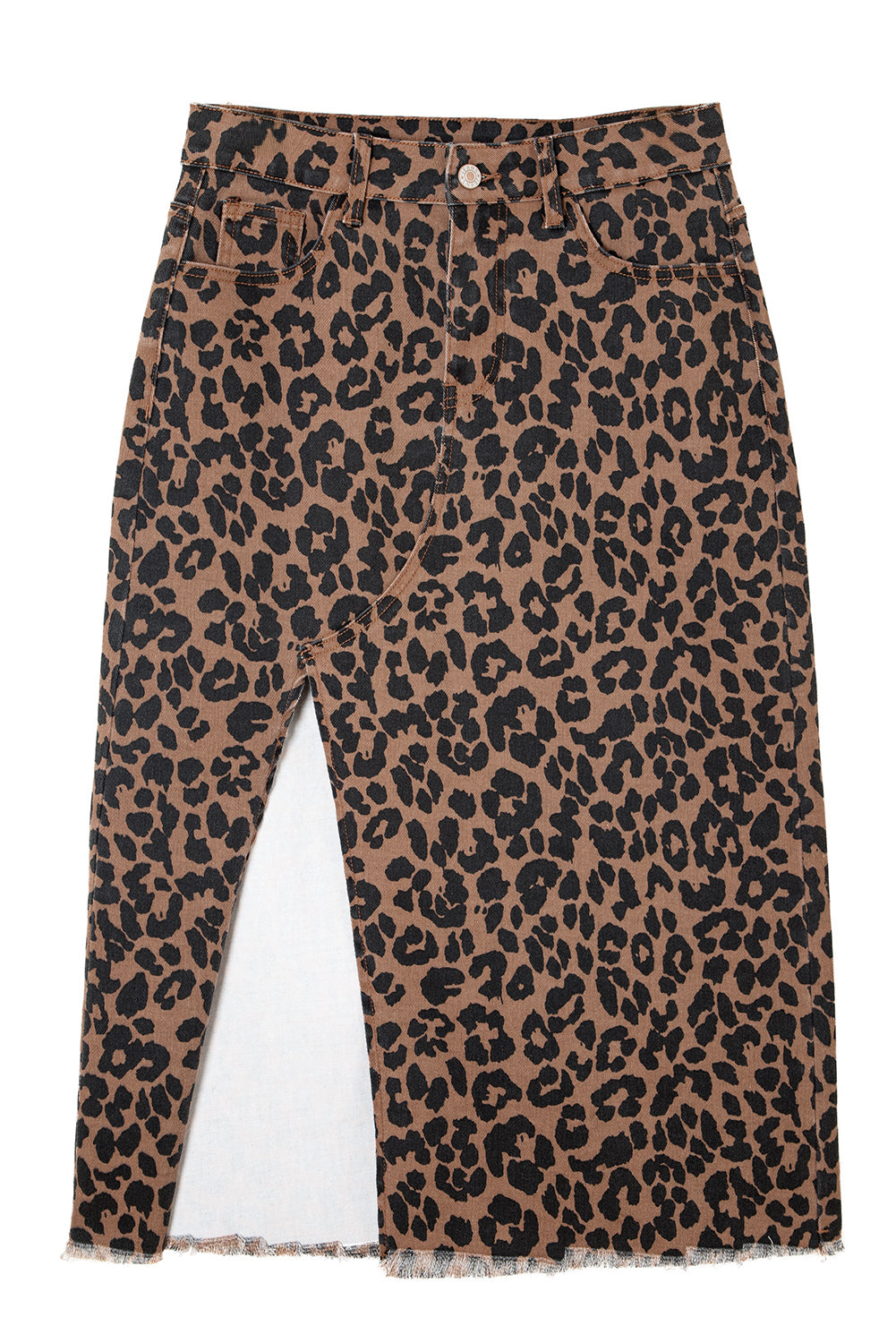 Leopard Denim Split Skirt