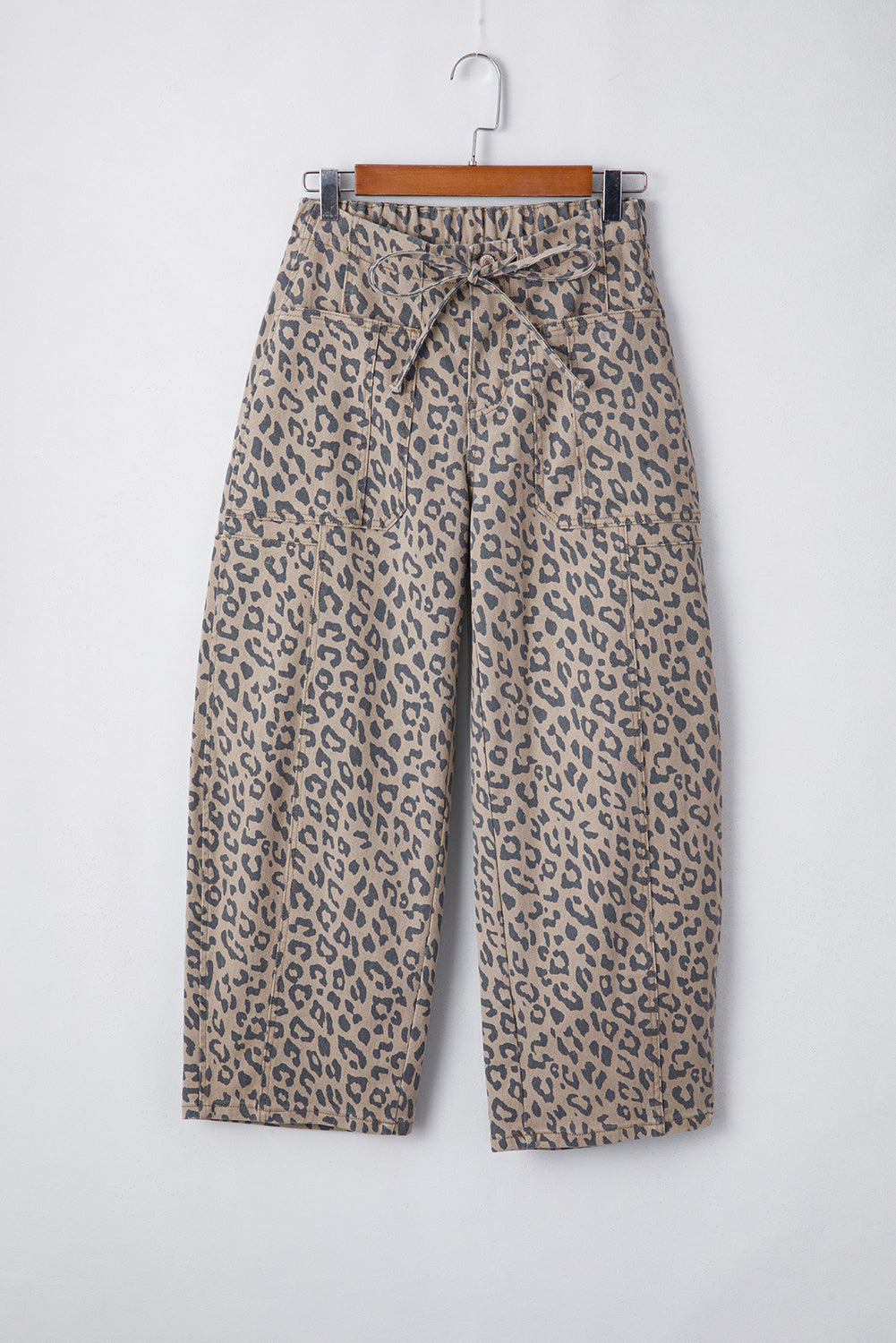 Khaki Leopard Printed Drawstring Jeans