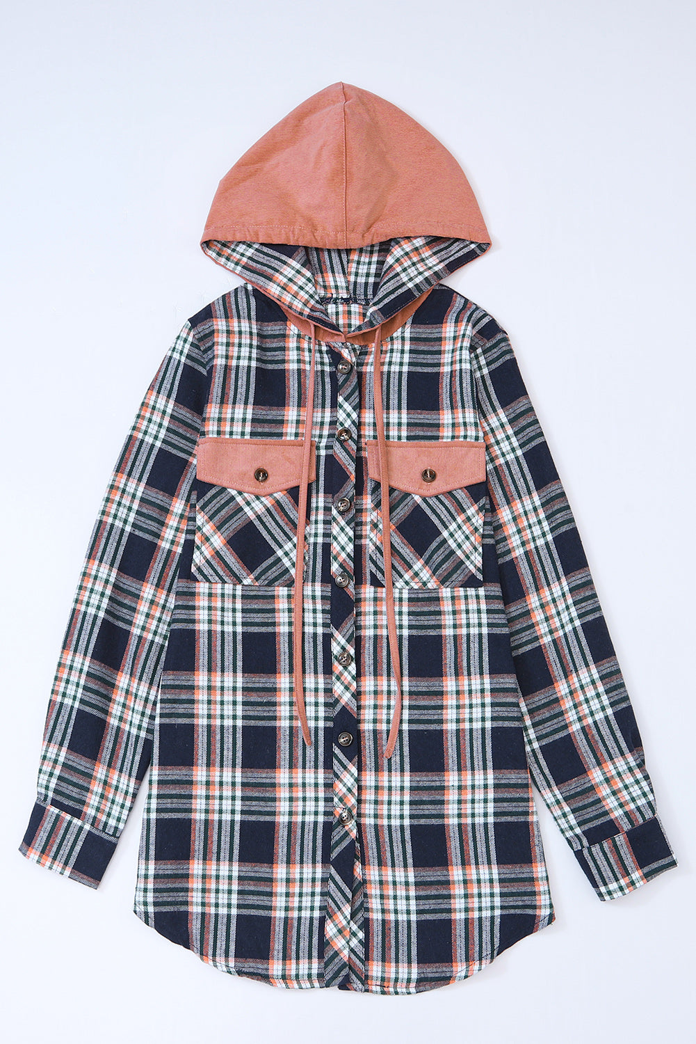 Pink Contrast Hooded Plaid Jacket
