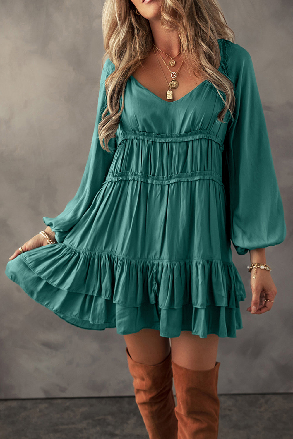 Mist Green Tiered Loose Fit Dress