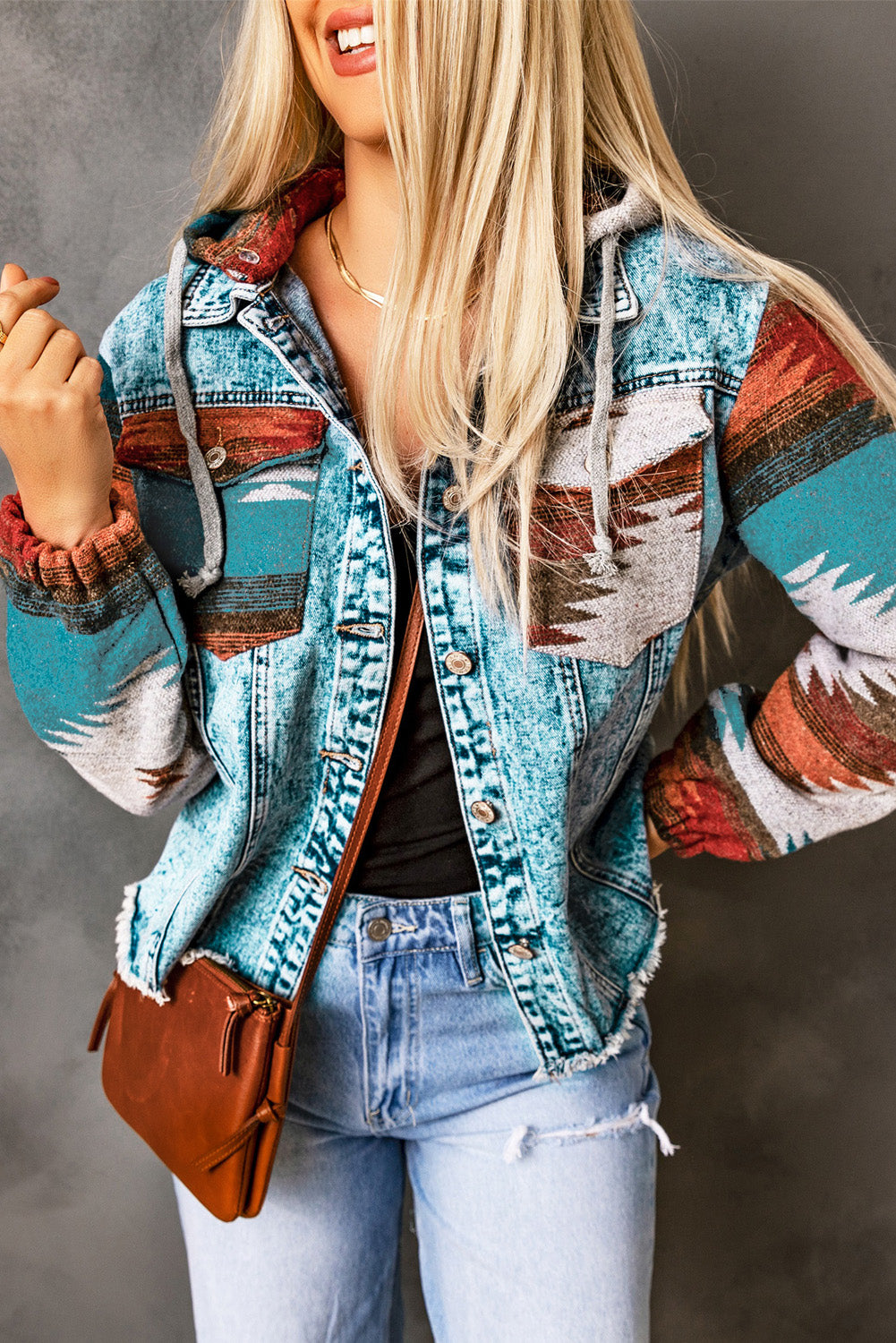 Aztec Print Denim Jacket