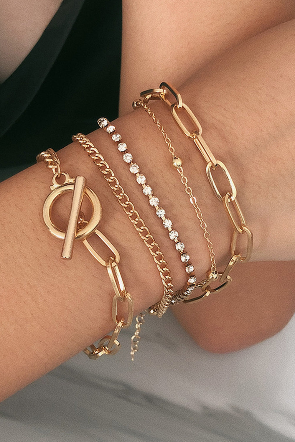 Rhinestone Gold Plated Chain Bracelet Set