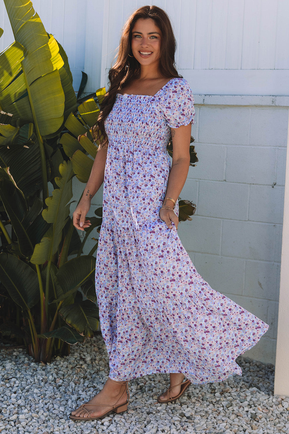 Purple Floral Off-Shoulder Dress