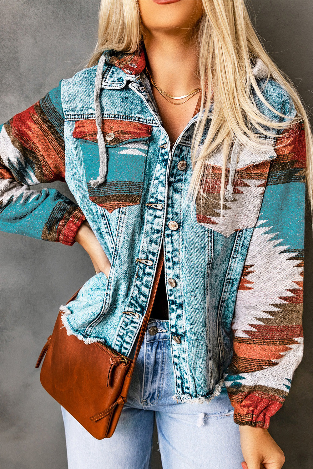 Aztec Print Denim Jacket