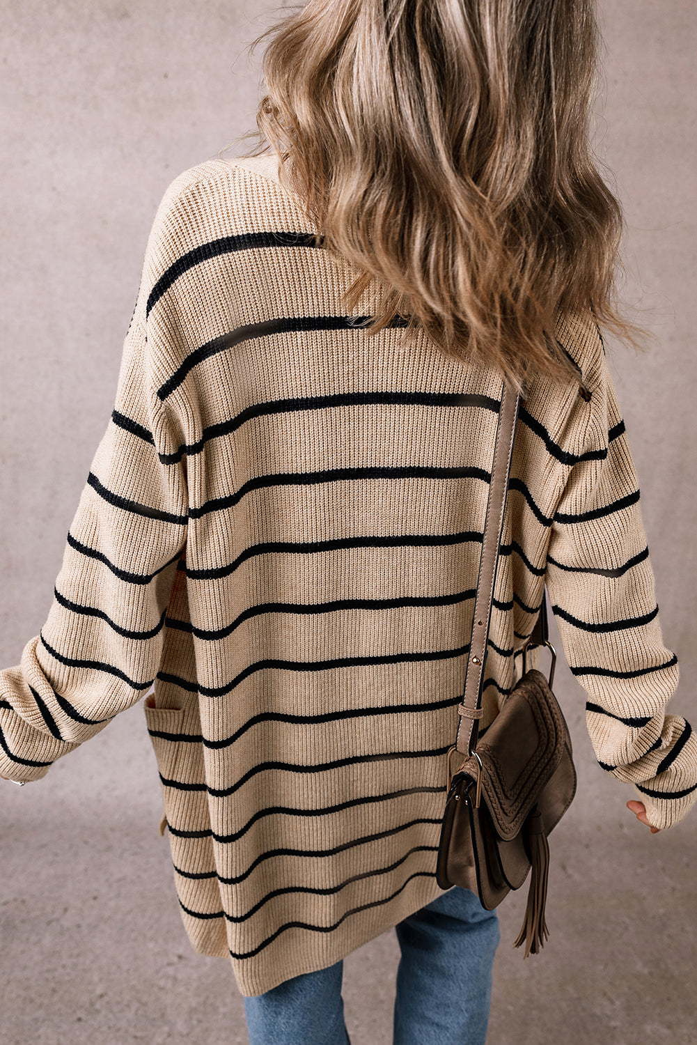 Black Stripe Cardigan with Pockets
