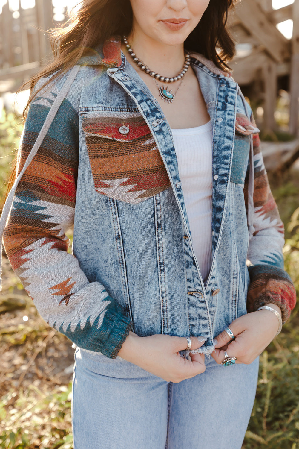 Aztec Print Denim Jacket