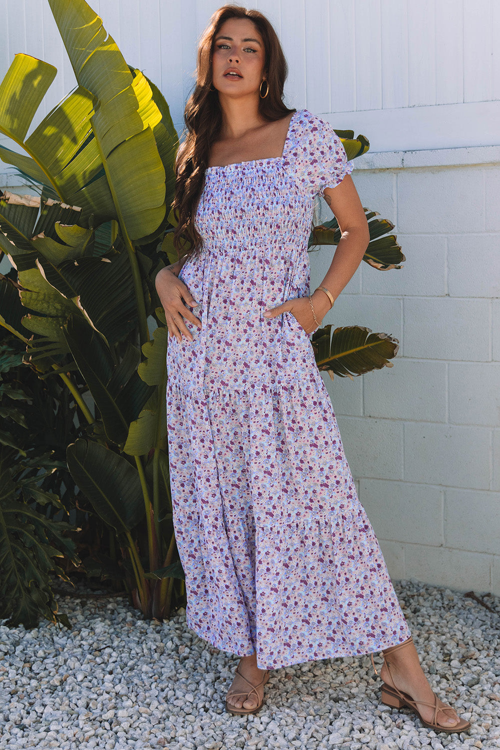 Purple Floral Off-Shoulder Dress