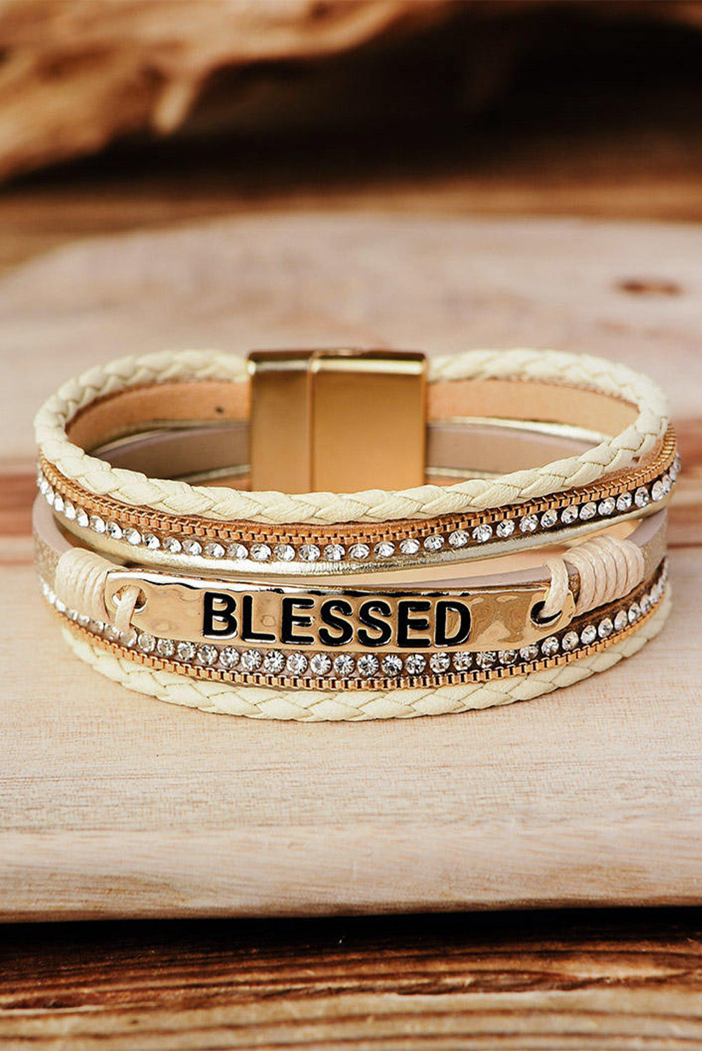 BLESSED Rhinestone Braided Bracelet