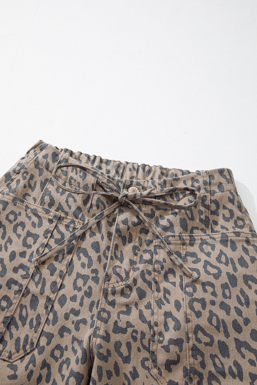 Khaki Leopard Printed Drawstring Jeans