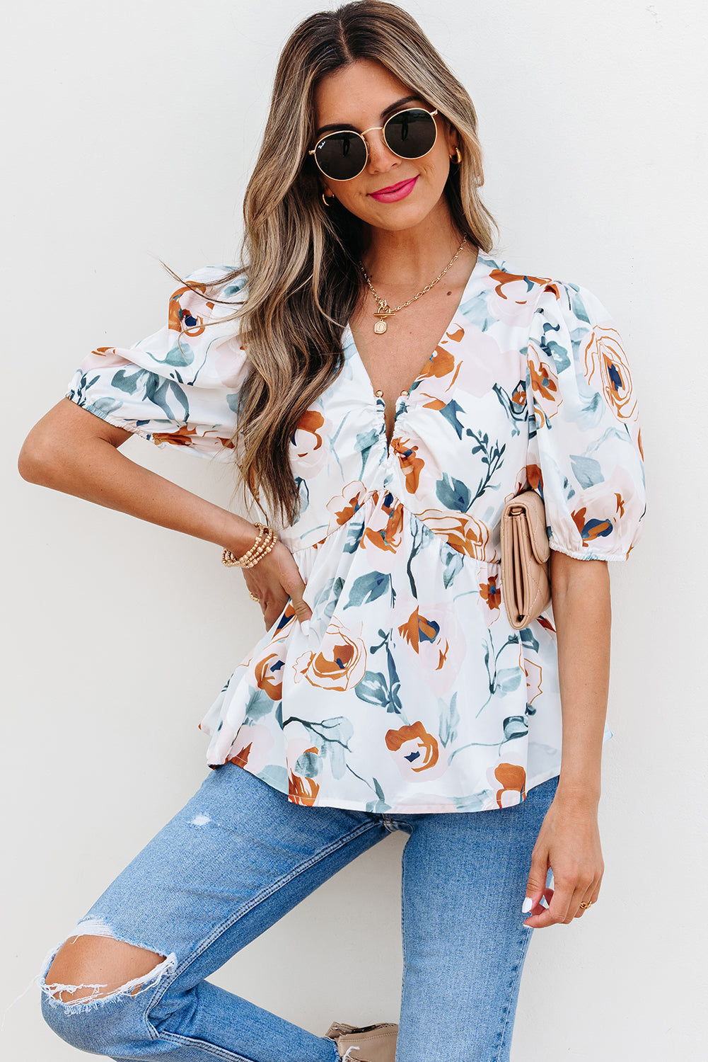 Floral Print Babydoll Blouse