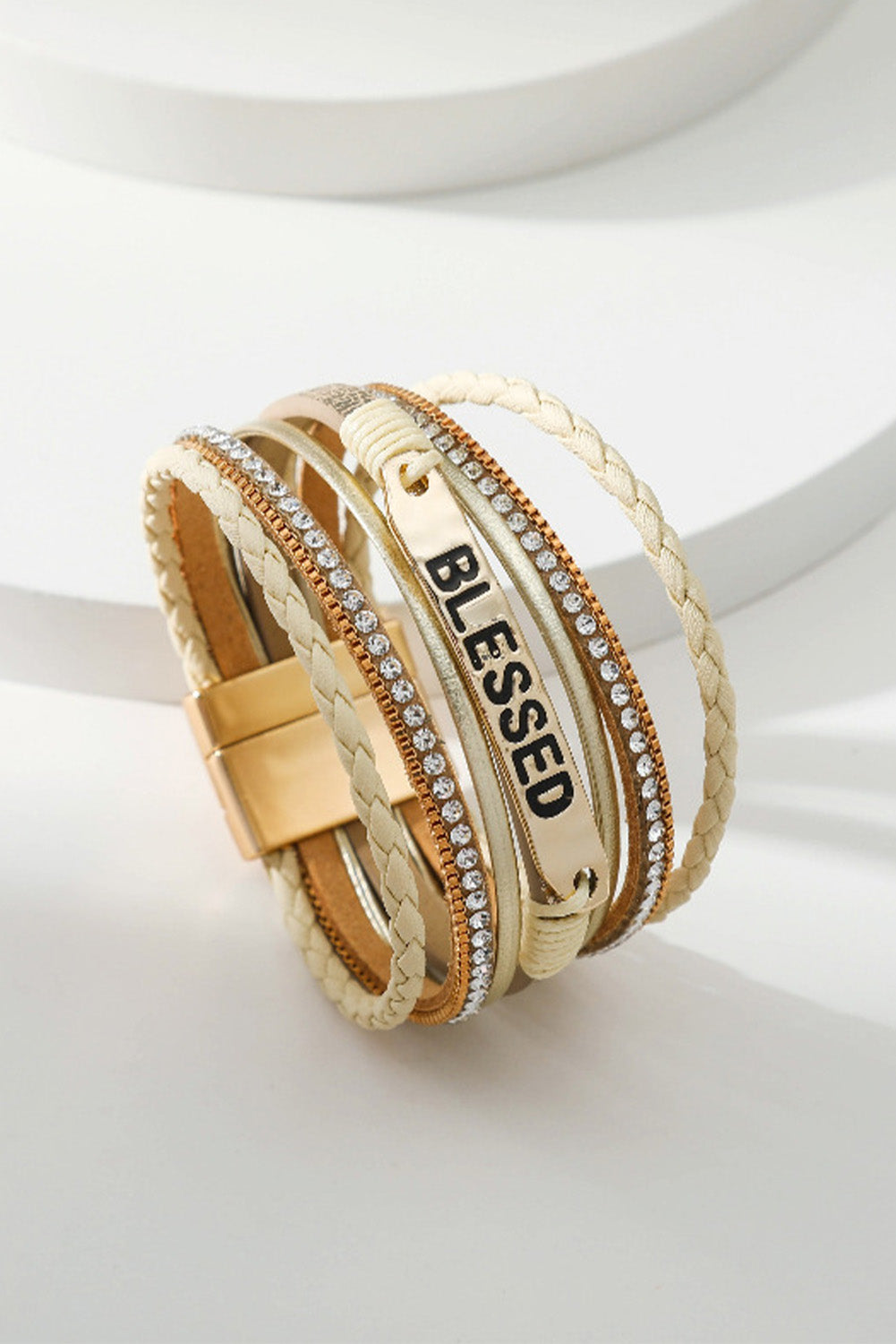 BLESSED Rhinestone Braided Bracelet