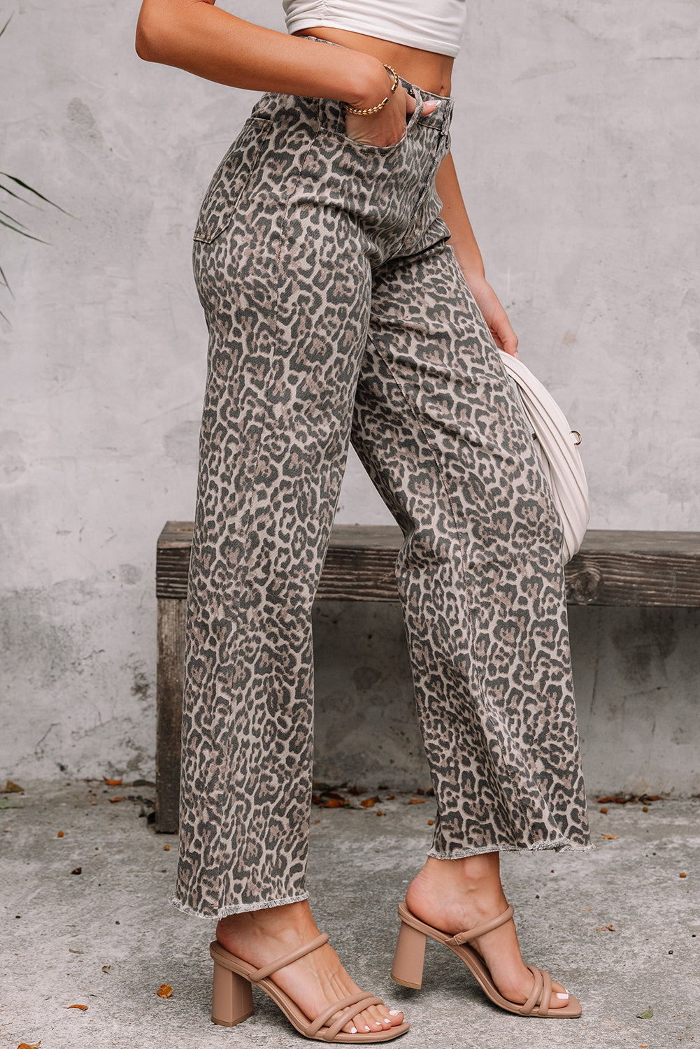Brown Leopard Frayed Edge Jeans