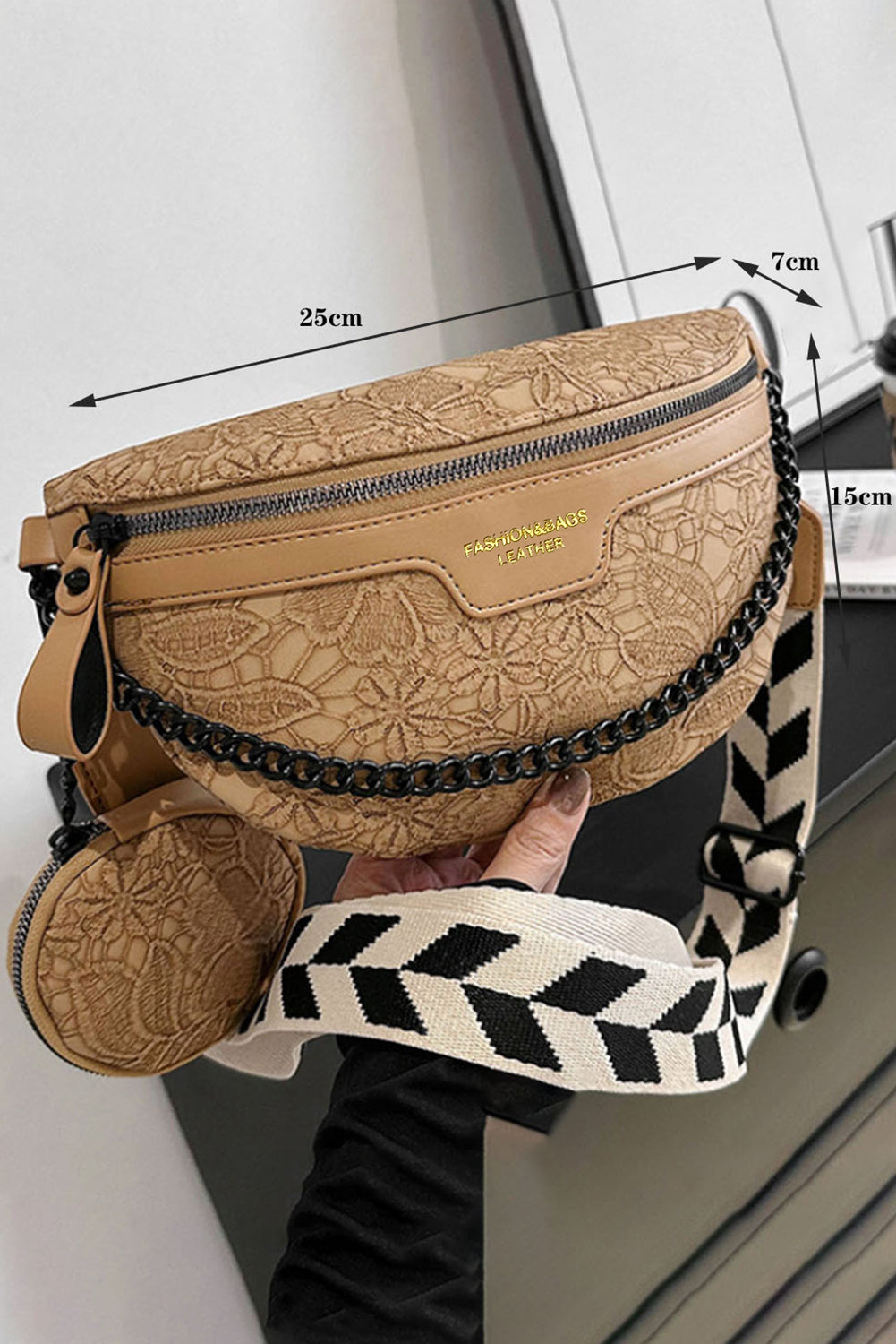 Camel Strap Chain Shoulder Bag With Coin Purse