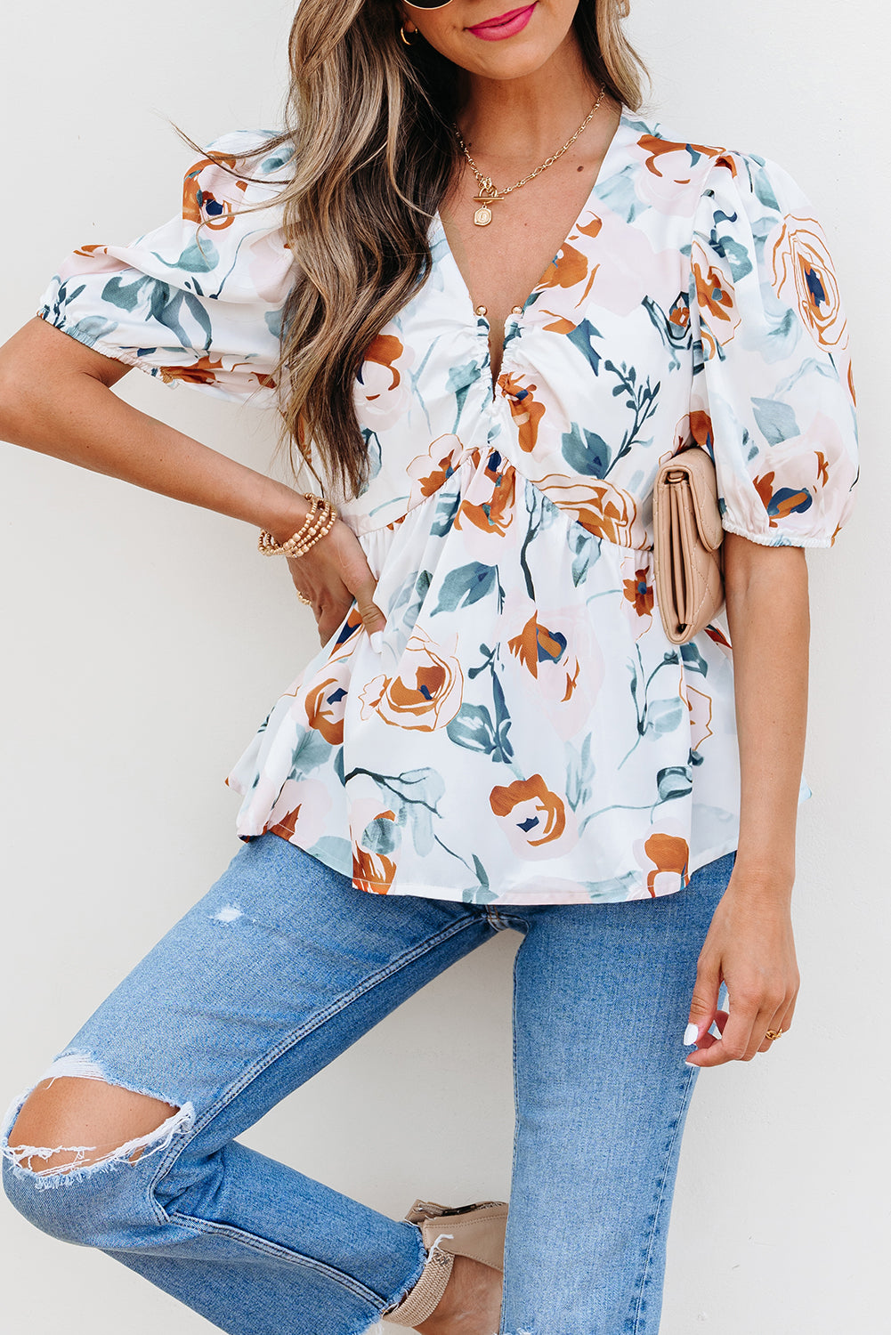 Floral Print Babydoll Blouse