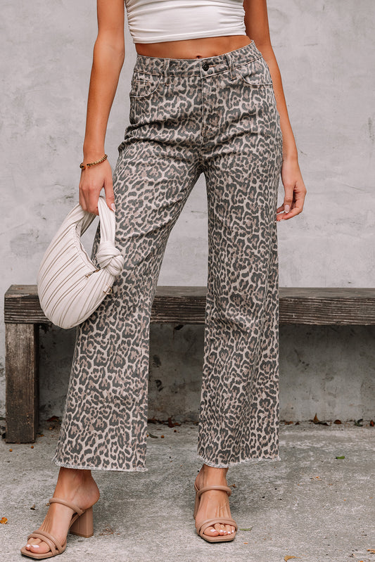 Brown Leopard Frayed Edge Jeans