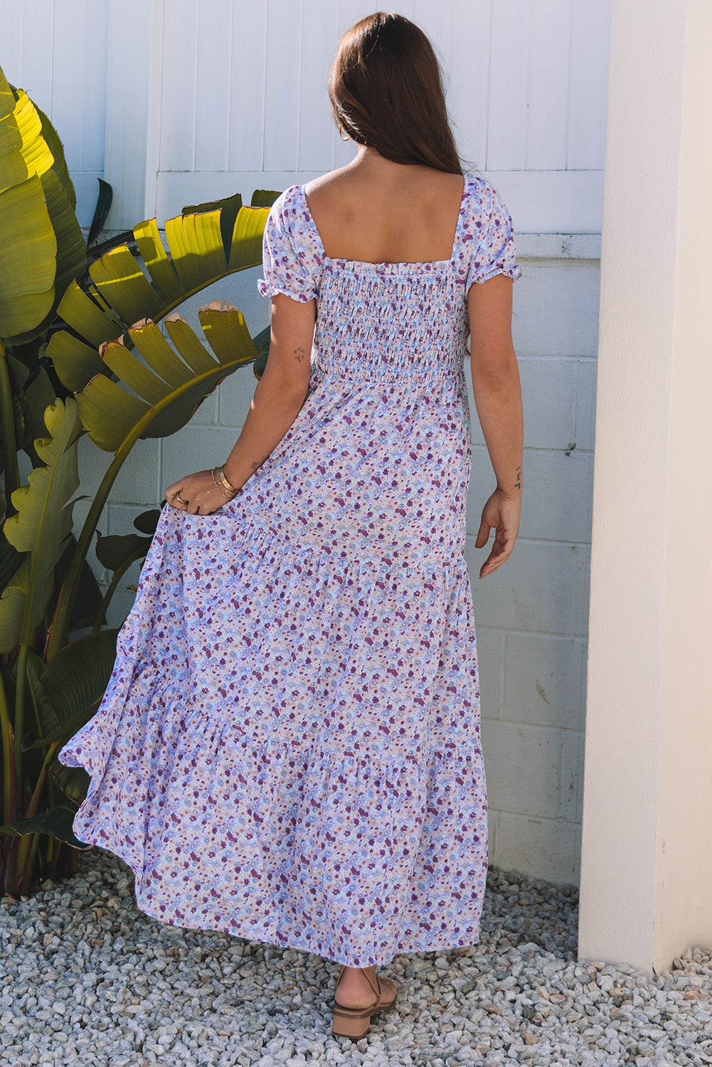 Purple Floral Off-Shoulder Dress