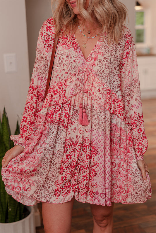 Pink Bohemian Floral Dress