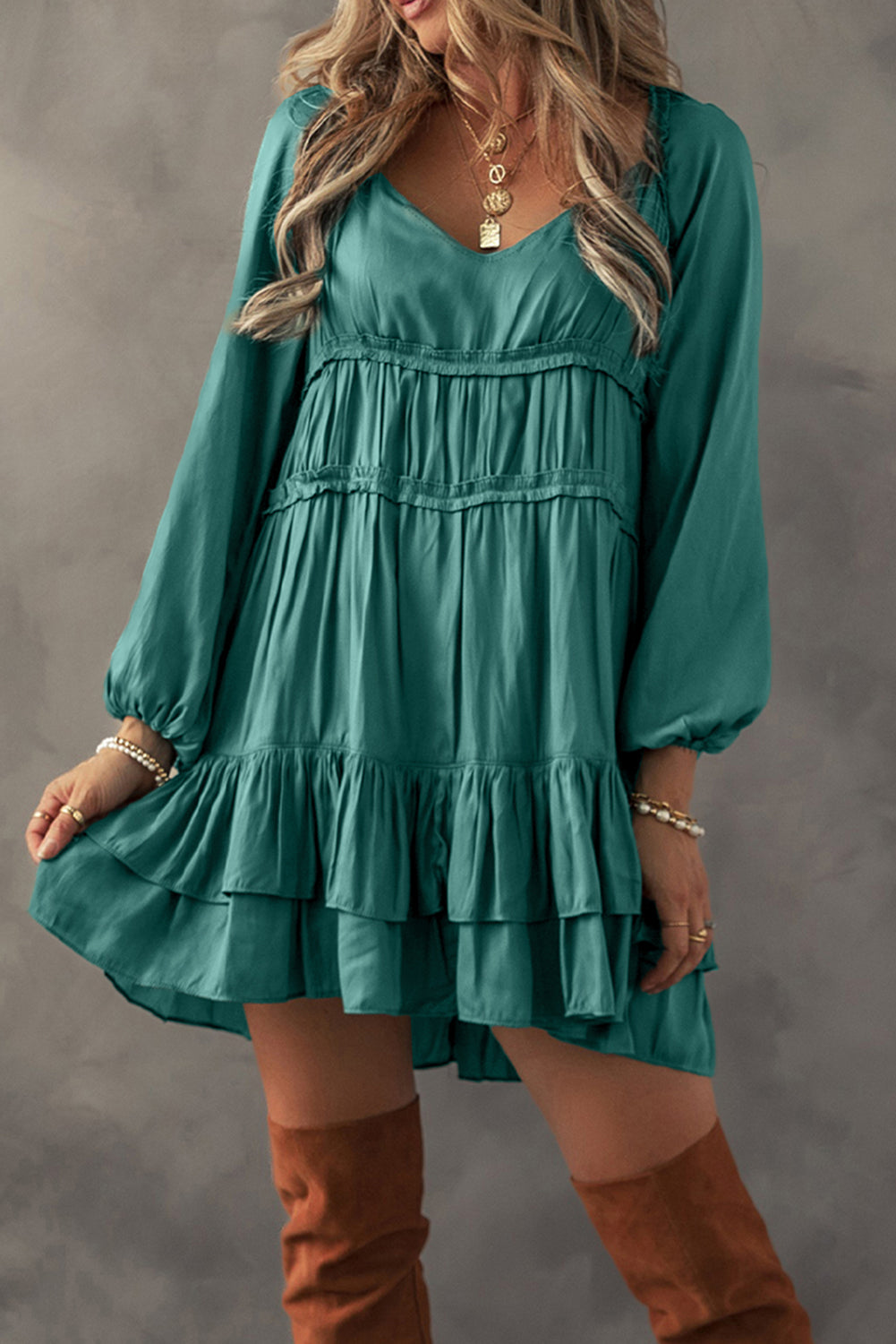 Mist Green Tiered Loose Fit Dress
