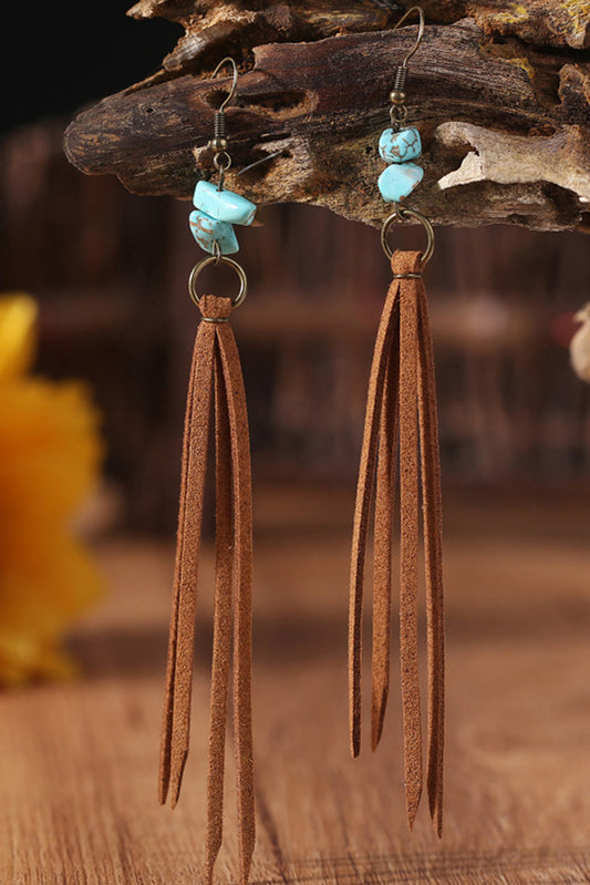 Turquiose Stone Tassel Drop Earrings